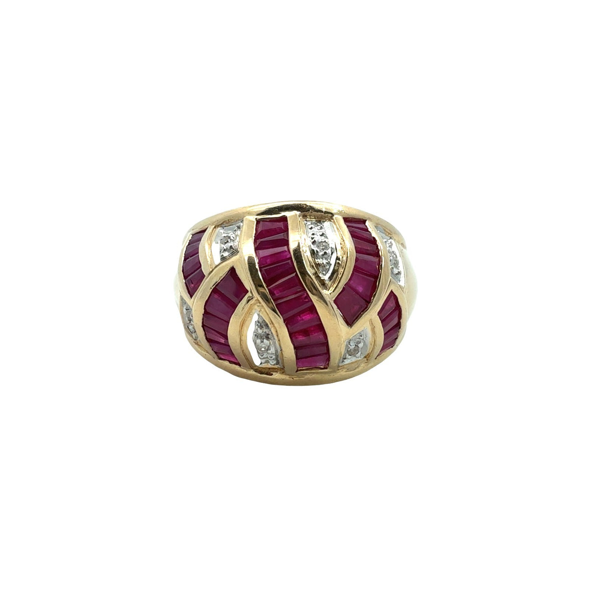 Vintage 14k Yellow Gold 0.03cttw Diamond and 0.82cttw Ruby Dome Cocktail Ring0