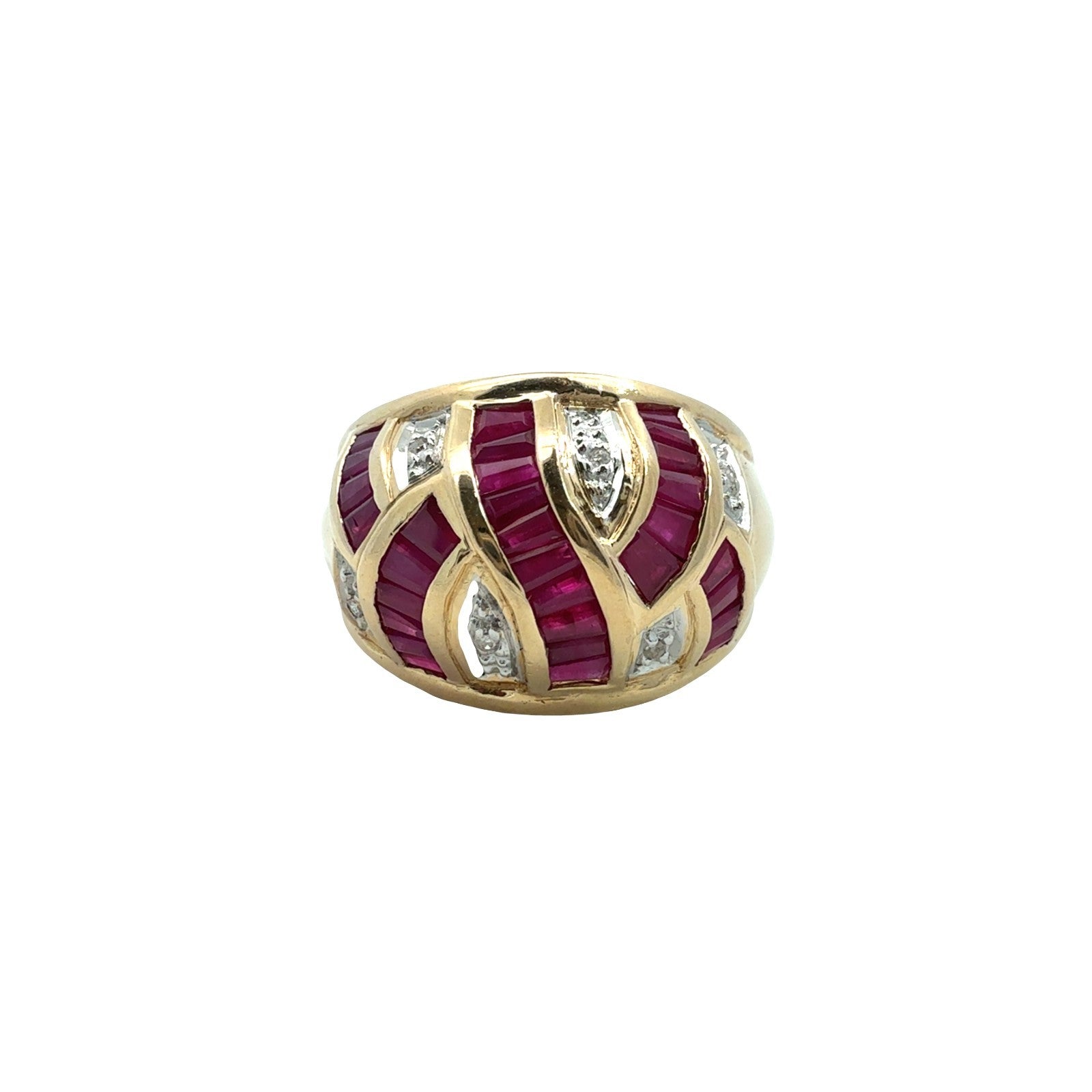 Vintage 14k Yellow Gold 0.03cttw Diamond and 0.82cttw Ruby Dome Cocktail Ring0