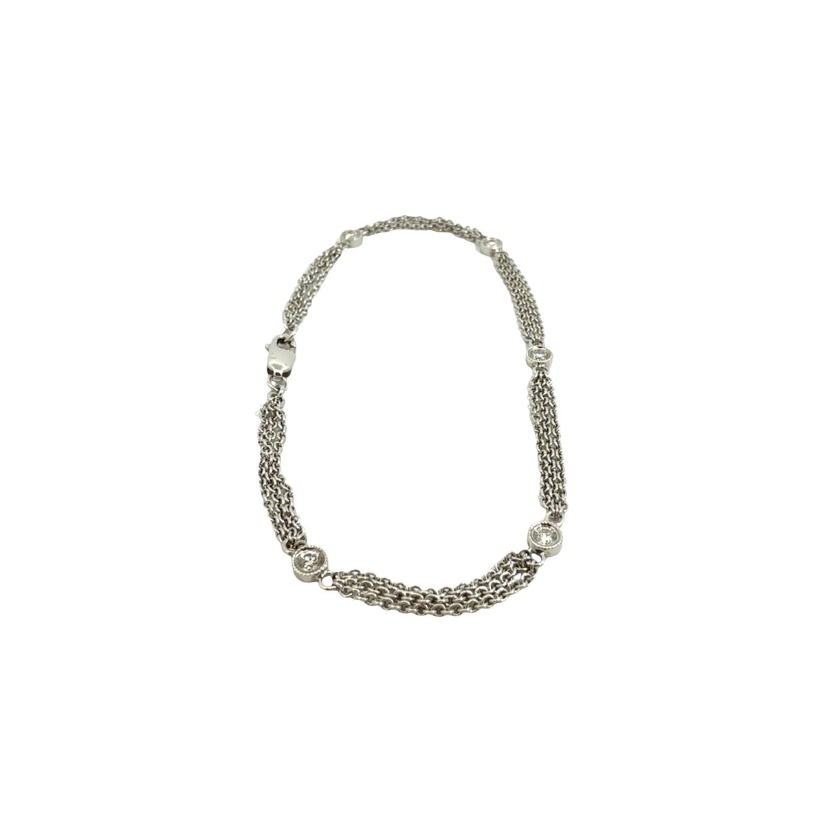 18k White Gold Multi-Strand 0.23cttw Diamond Station Chain Bracelet 7"1