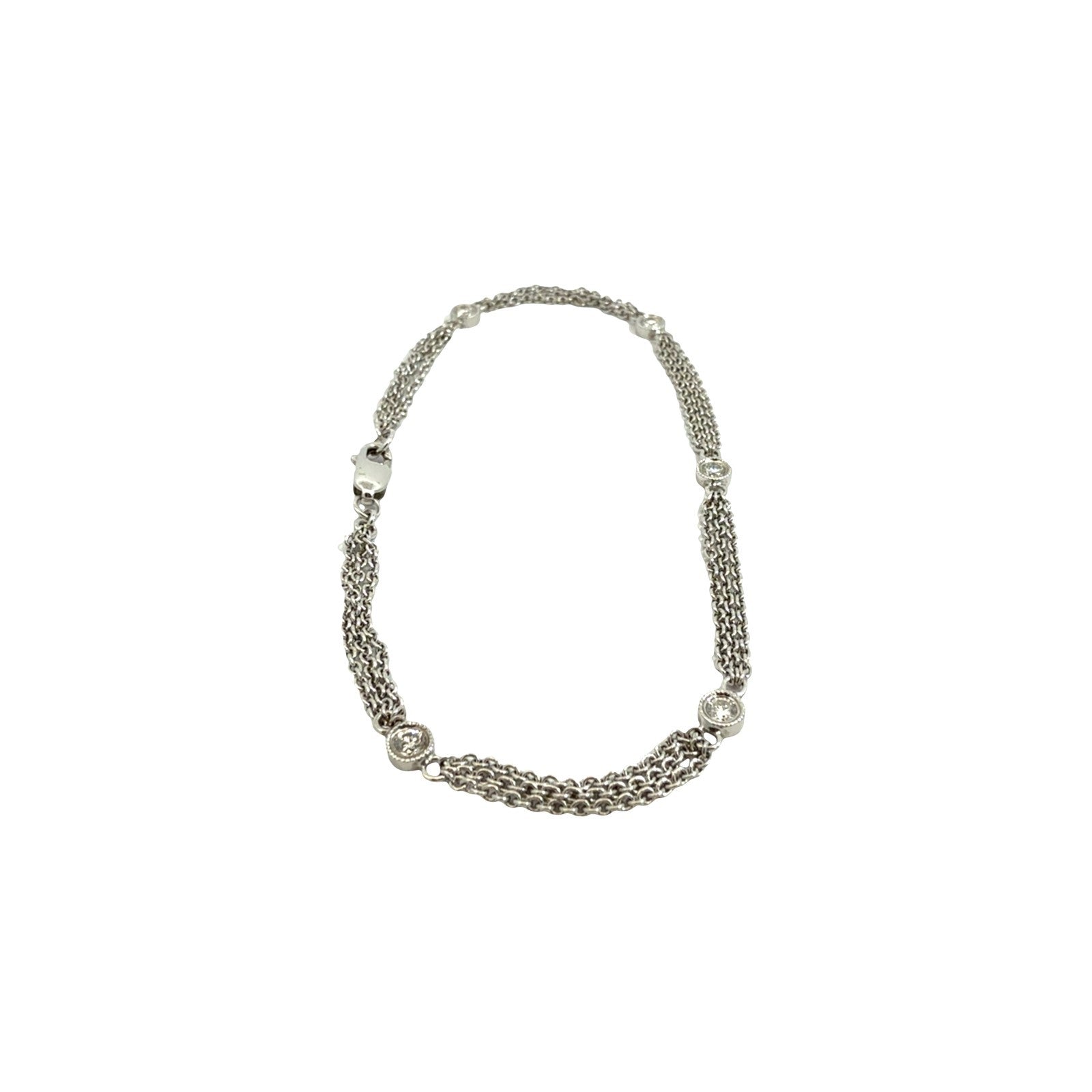 18k White Gold Multi-Strand 0.23cttw Diamond Station Chain Bracelet 7"0