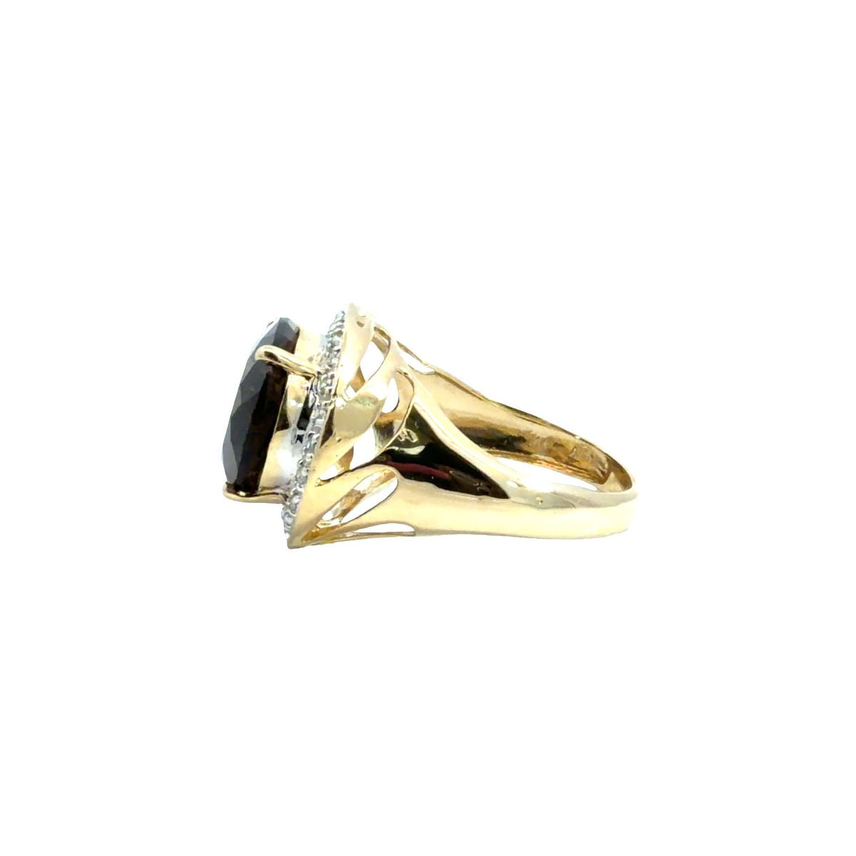14k Yellow Gold 8.70tcw Oval Smoky Quartz & 0.13cttw Diamond Halo Cocktail Ring3
