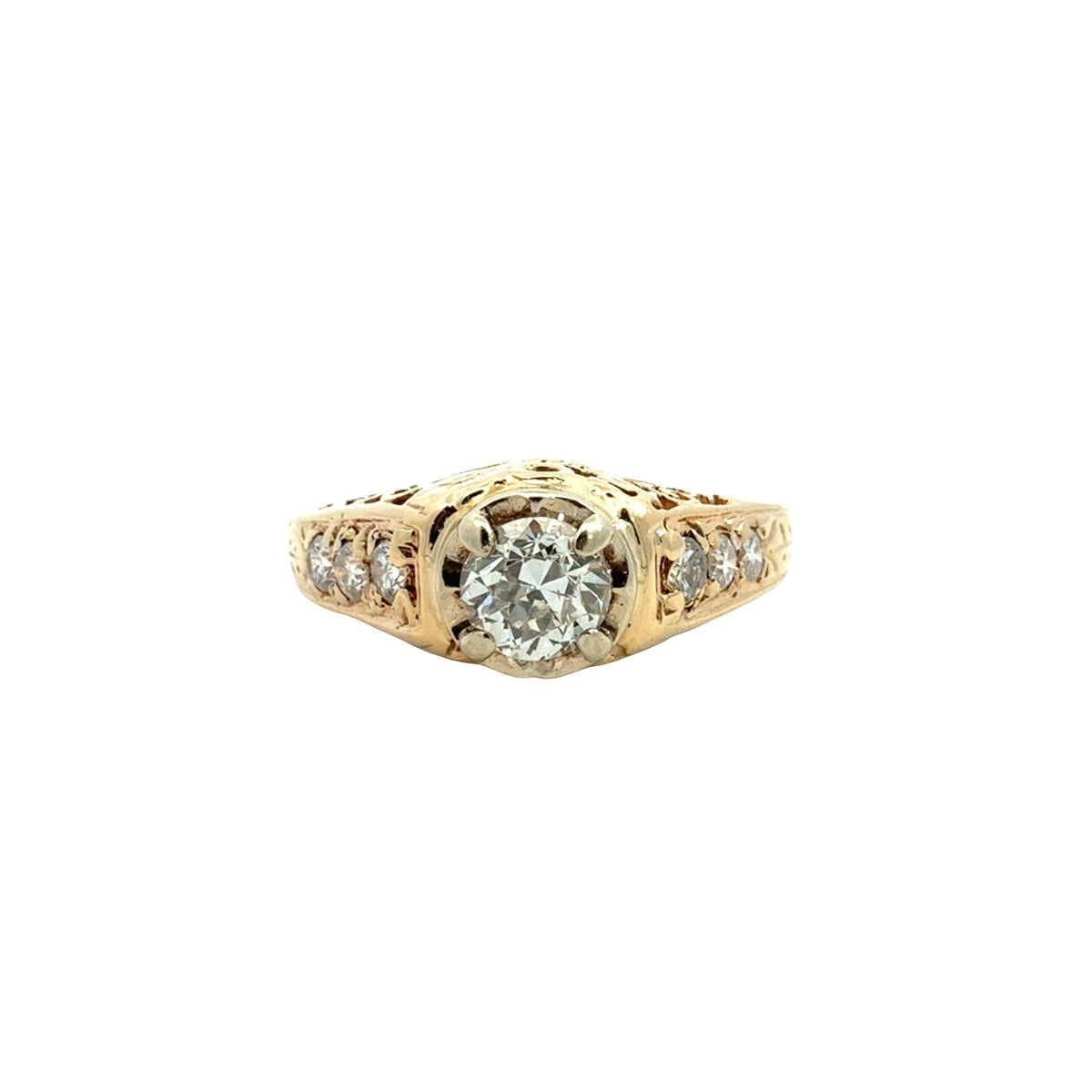 Vintage 14k Yellow Gold Euro-Cut 0.76cttw Diamond Filigree Engagement Ring1