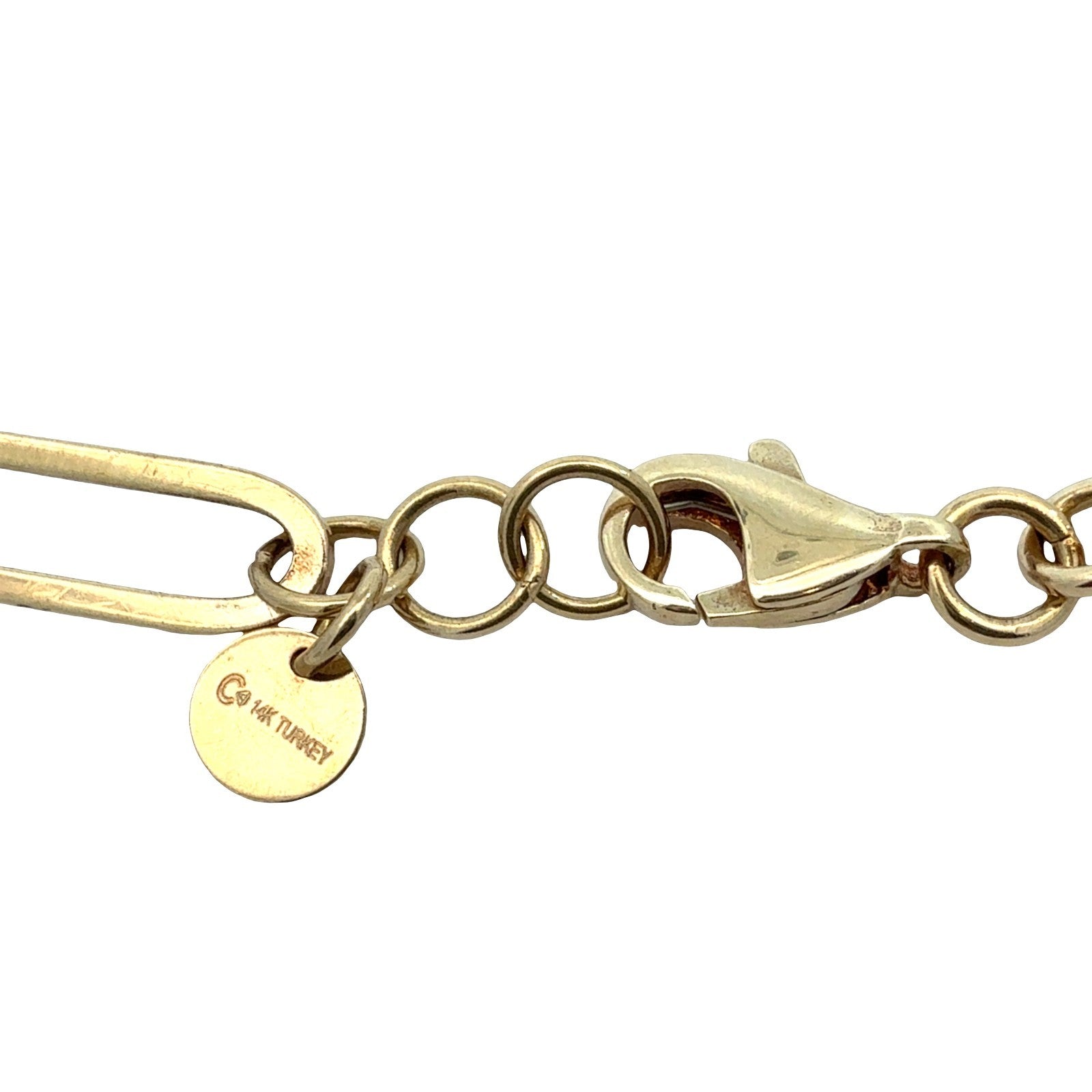14k Yellow Gold Paperclip Chain with Heart Charm Necklace 18"5
