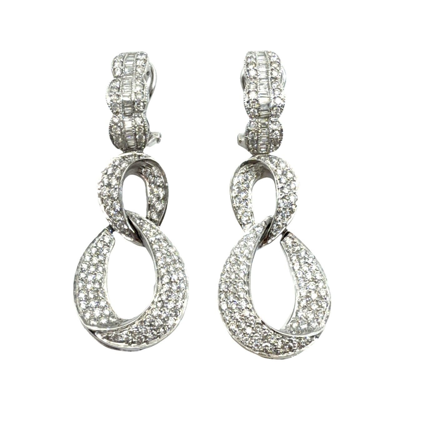 14k White Gold and 3.33ctw Pave Diamond Twisted Loop Drop Earrings0