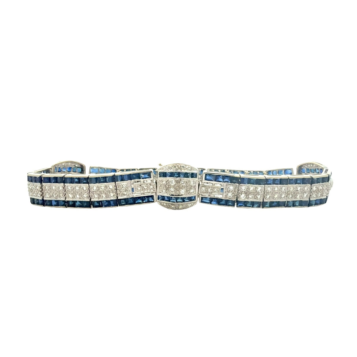 18k White Gold 1.51ctw Diamond and 3.60ctw Sapphire Tennis Bracelet 6.5"0