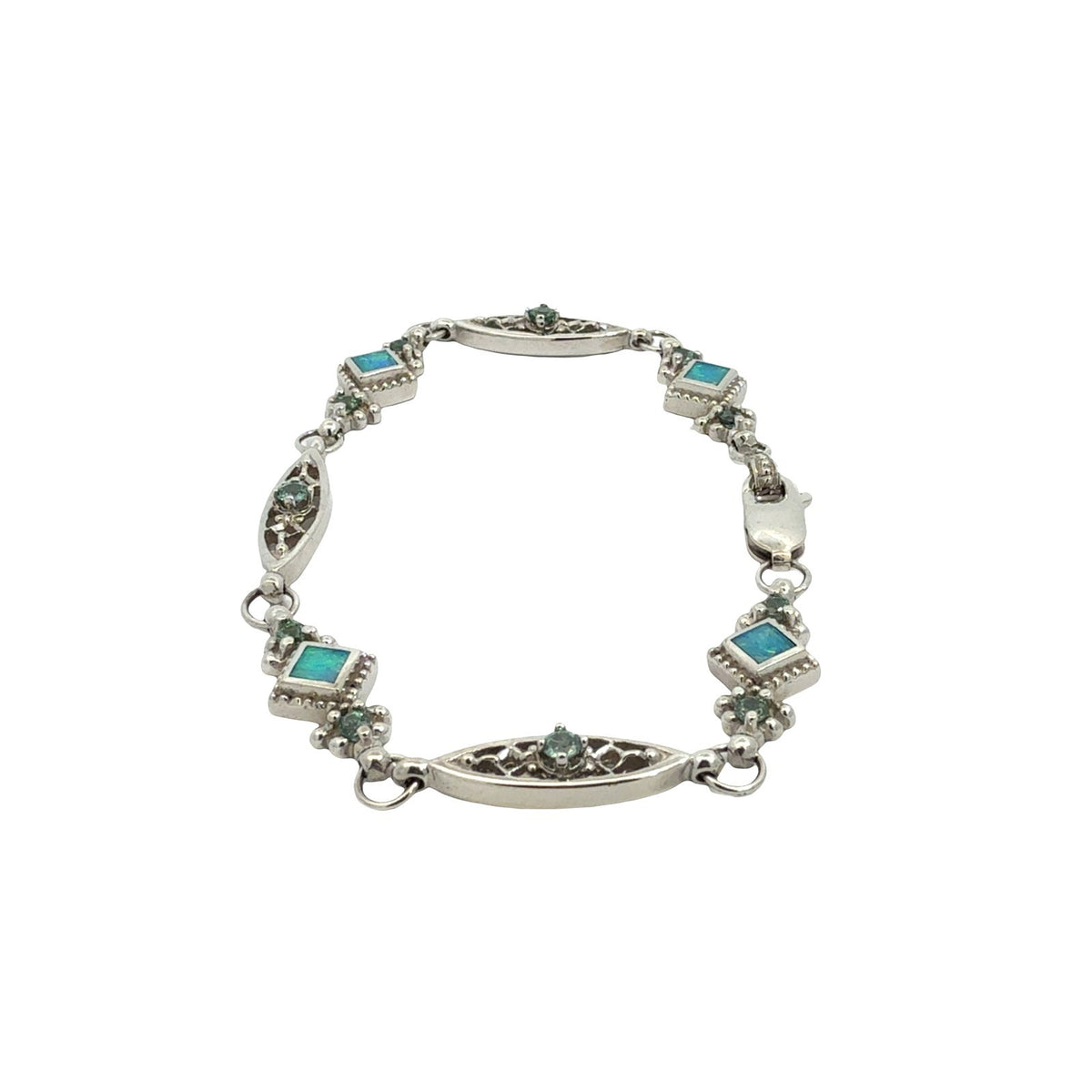 Vintage 14k White Gold Opal 0.77cttw Chrysoberyl Ornate Filigree Link Bracelet4