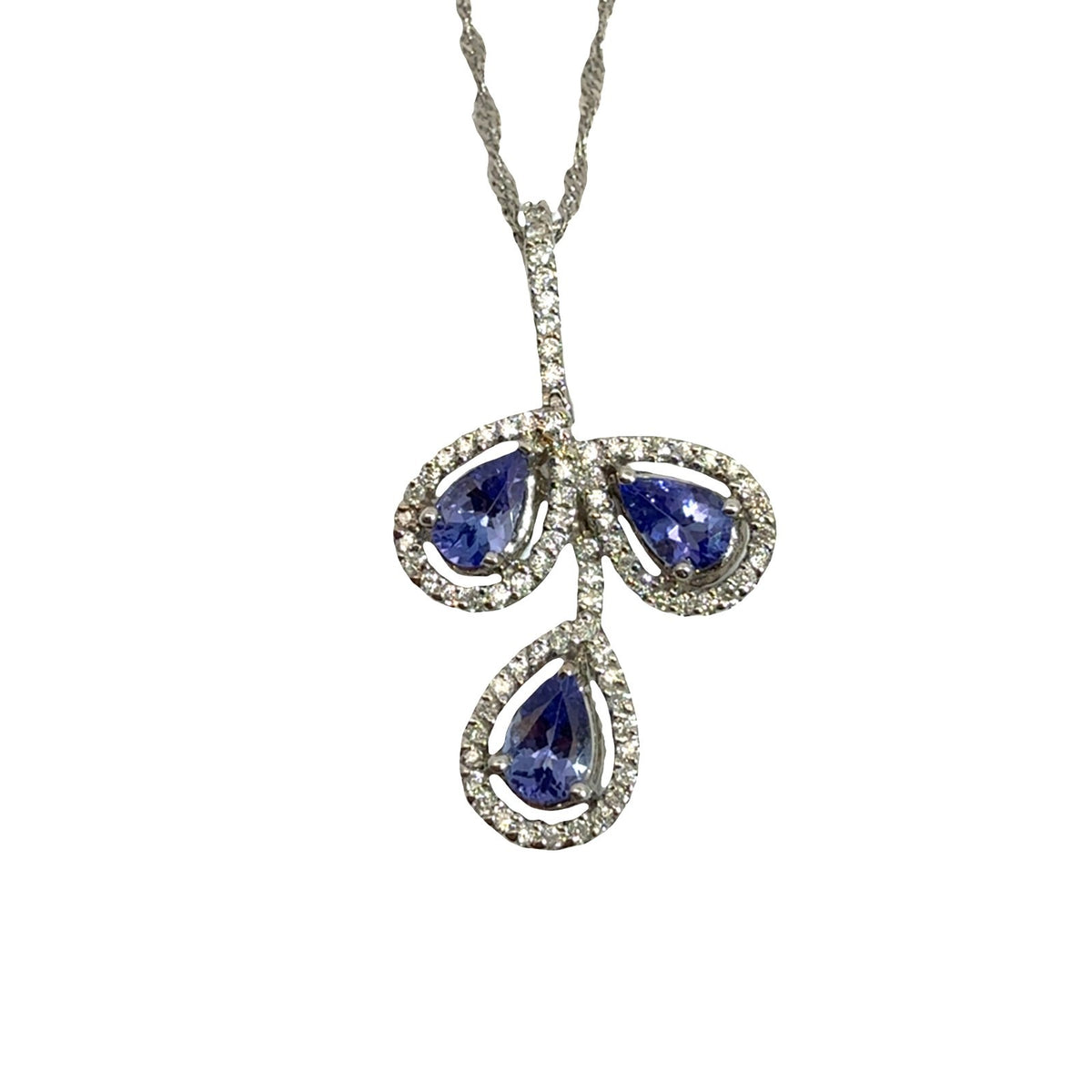 14k White Gold Necklace with 0.43ctw Diamond and 1.11ctw Tanzanite Pendant0