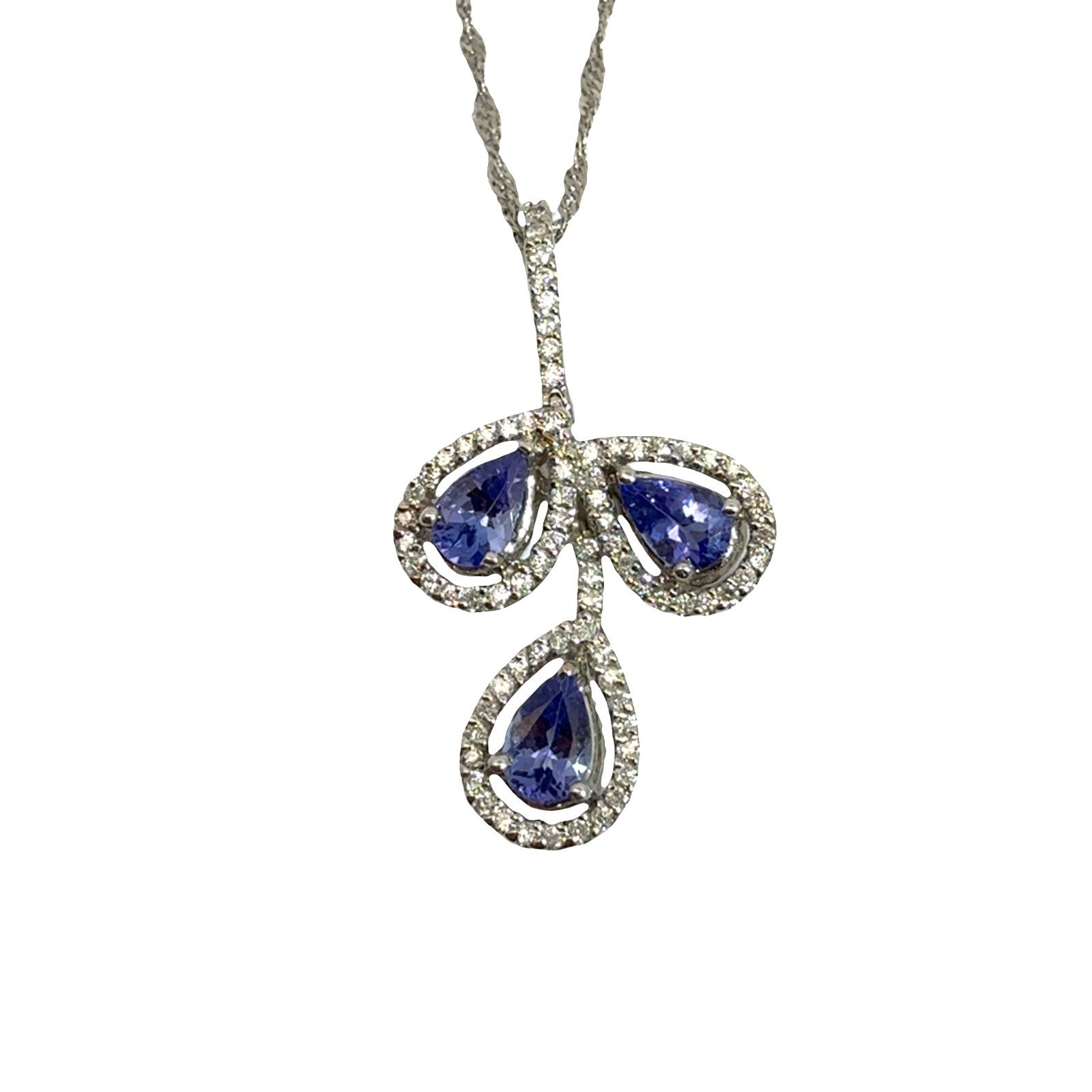 14k White Gold Necklace with 0.43ctw Diamond and 1.11ctw Tanzanite Pendant0
