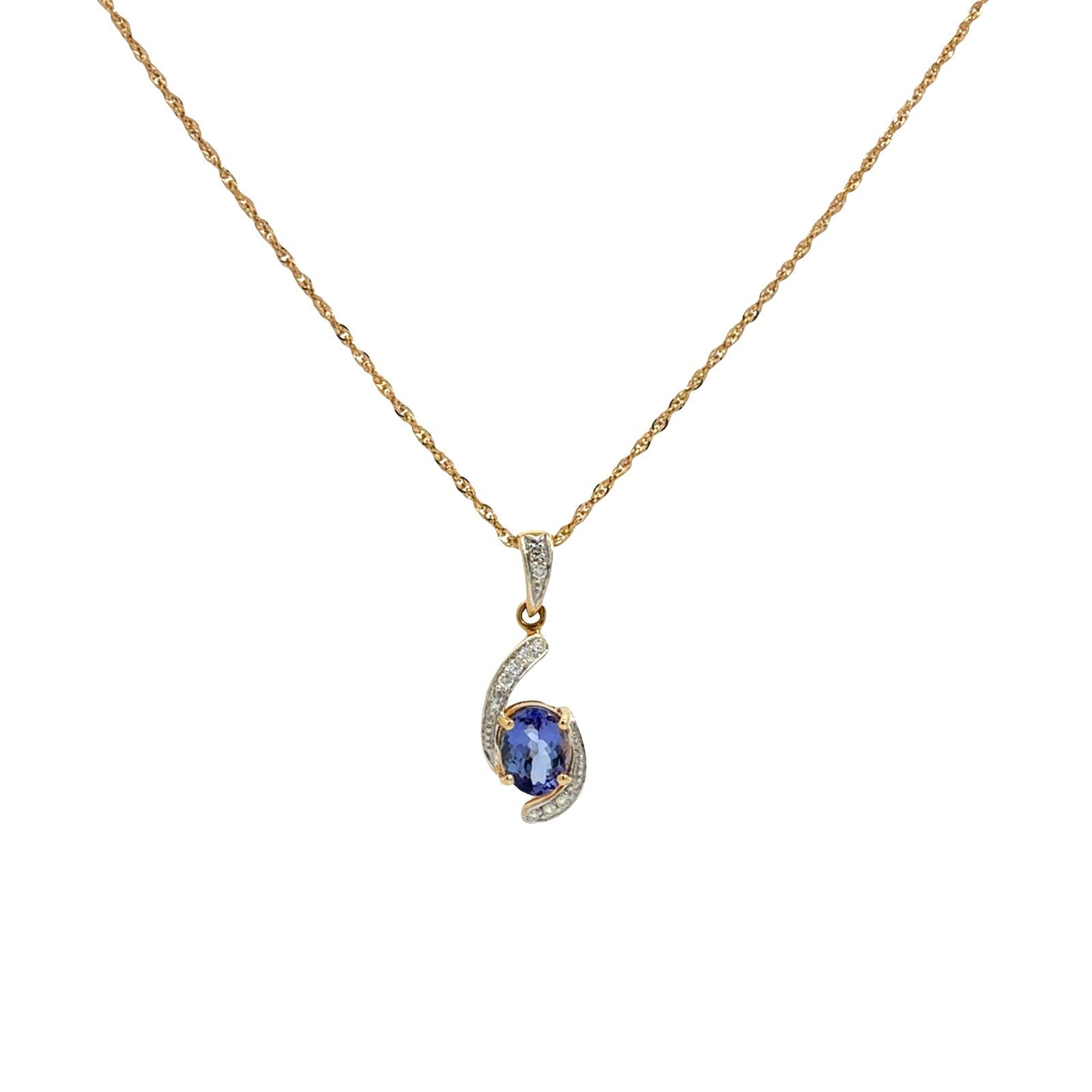 18k Yellow Gold 1.11tcw Tanzanite & 0.07cttw Diamond Swirl Pendant Necklace 16"0