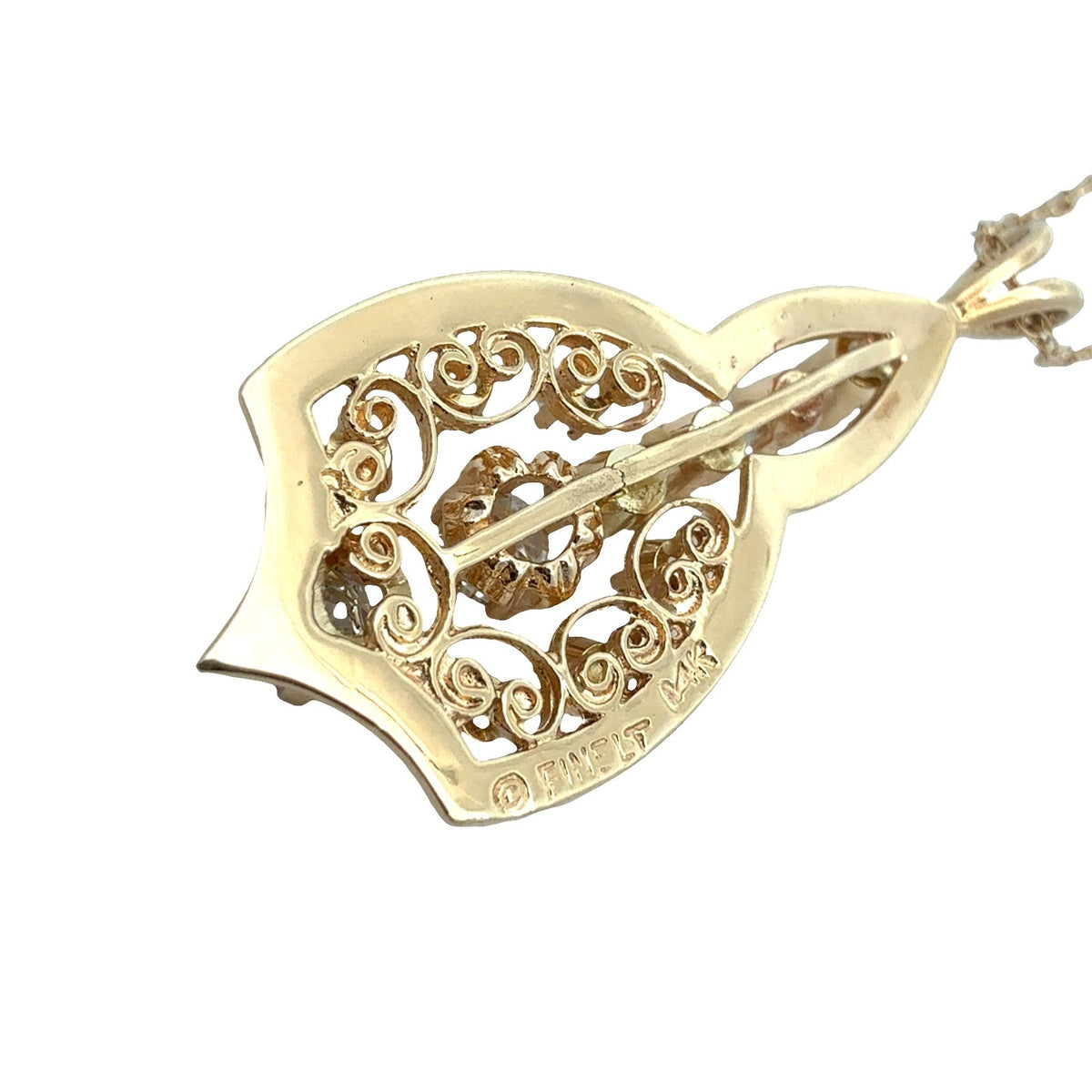 Paul Finelt 14k Yellow Gold Filigree and 0.57ctw Diamond Teardrop Necklace 18"5