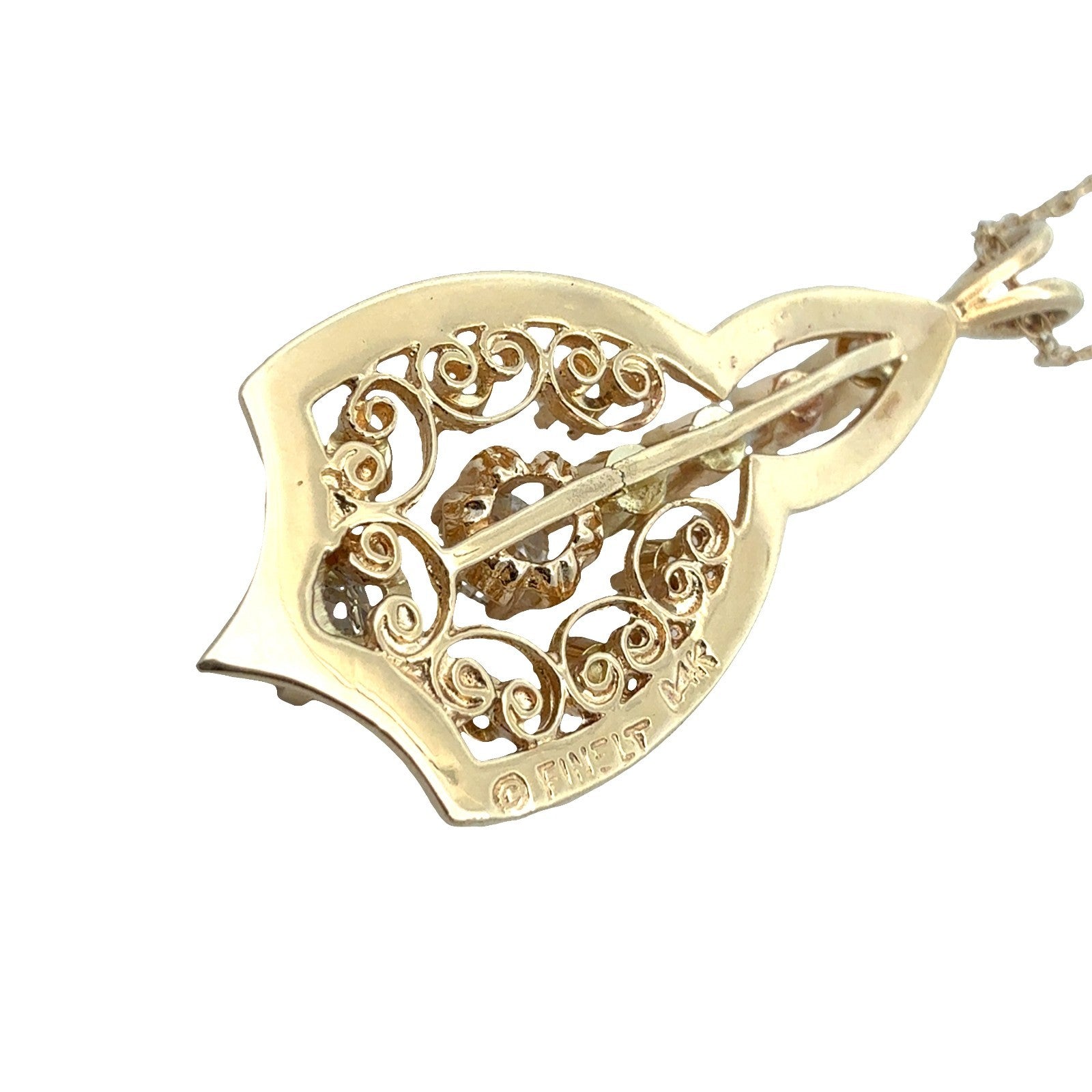 Paul Finelt 14k Yellow Gold Filigree and 0.57ctw Diamond Teardrop Necklace 18"5
