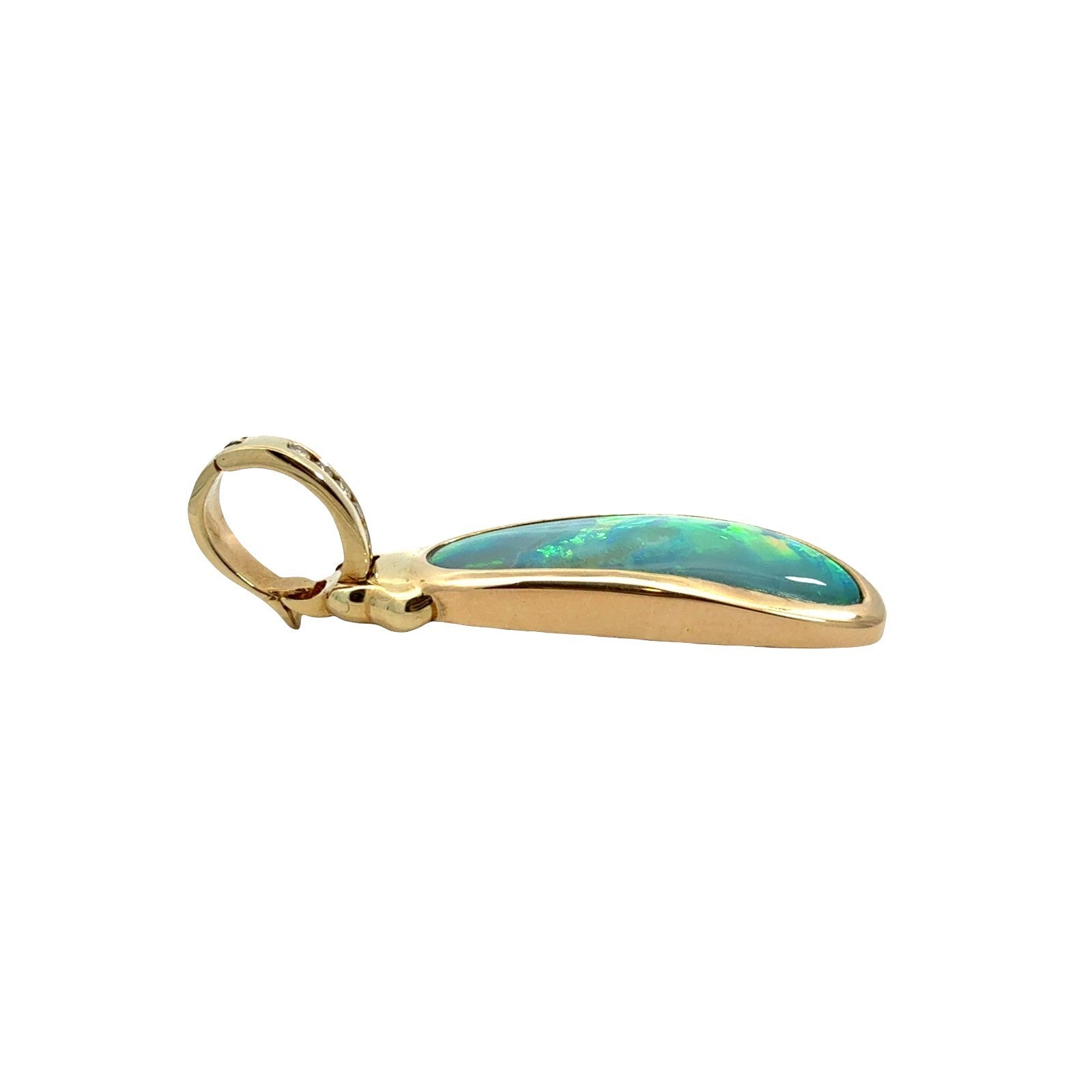 14k Yellow Gold Blue Opal and 0.08cttw Diamond Enhancer Pendant5