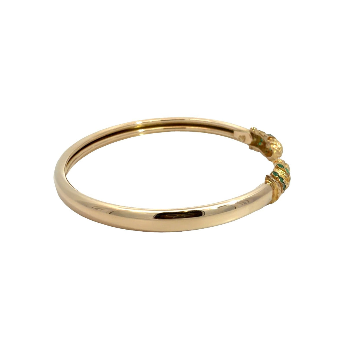 17k Yellow Gold Animal Head Bangle with Emerald Accents4