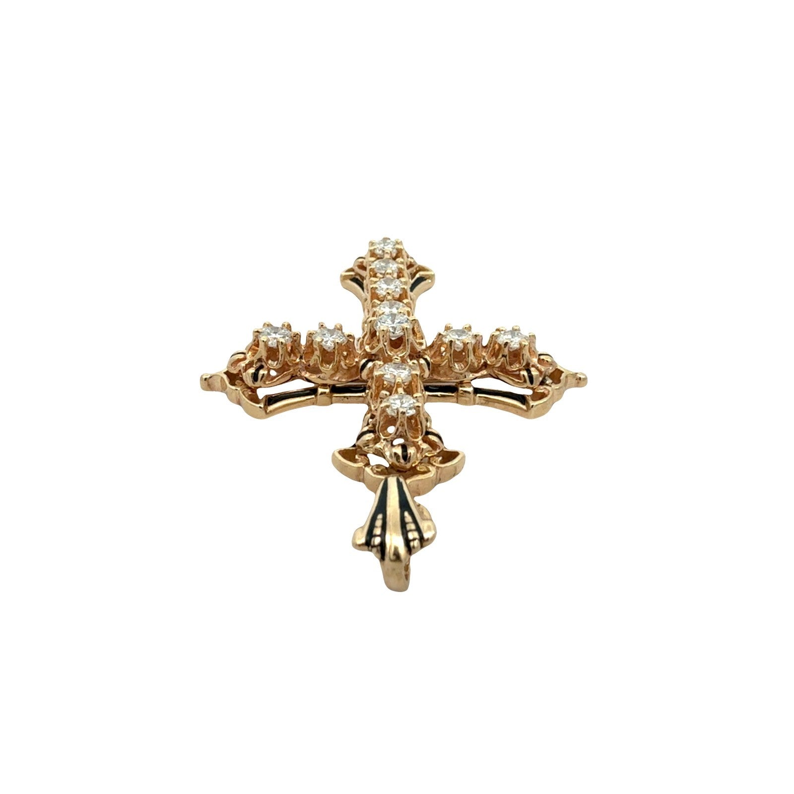 14k Yellow Gold 1.82cttw Diamond and Enamel Ornate Cross Pendant3