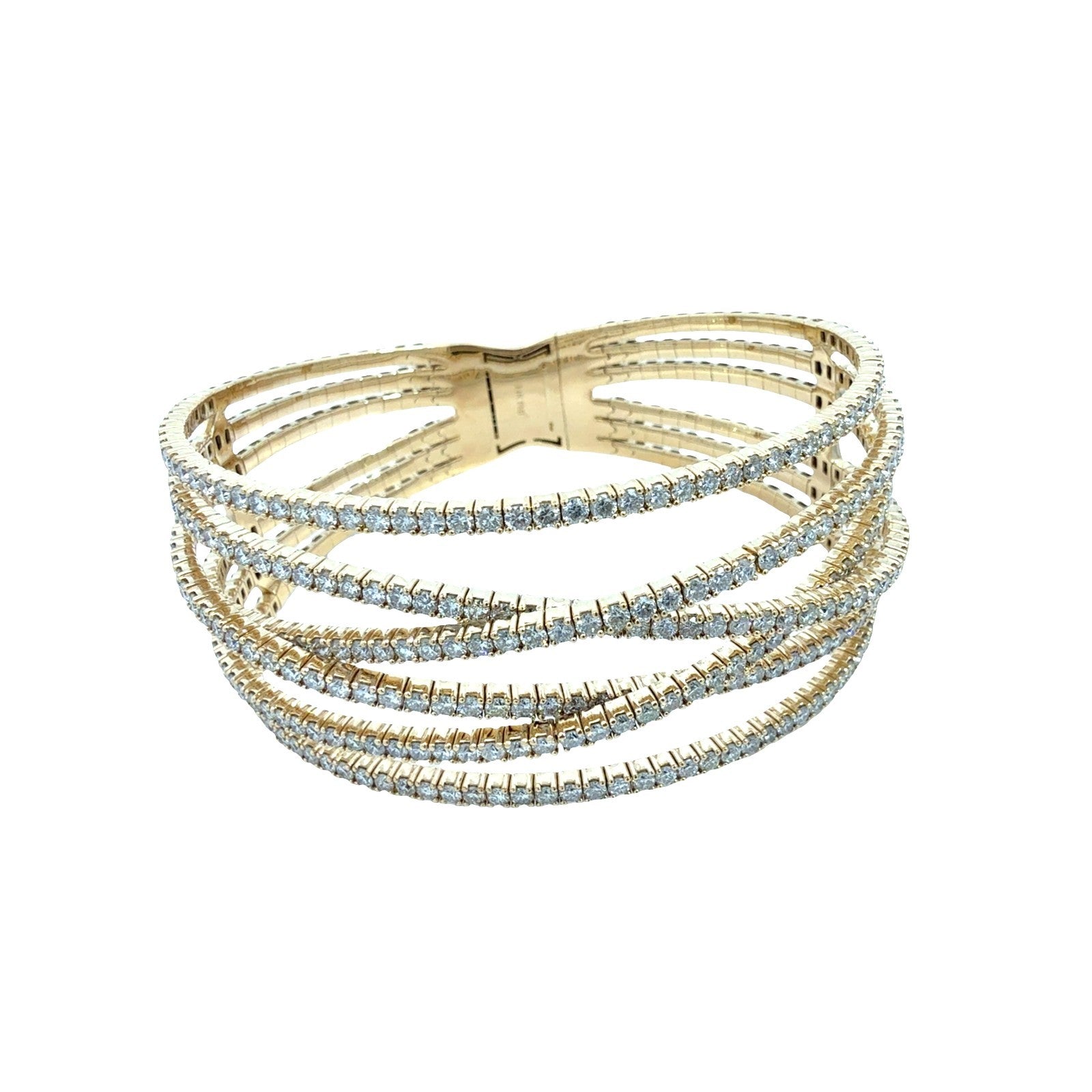 NEW 14k Yellow Gold and 8.11cttw Diamond Crisscross Bangle Bracelet0