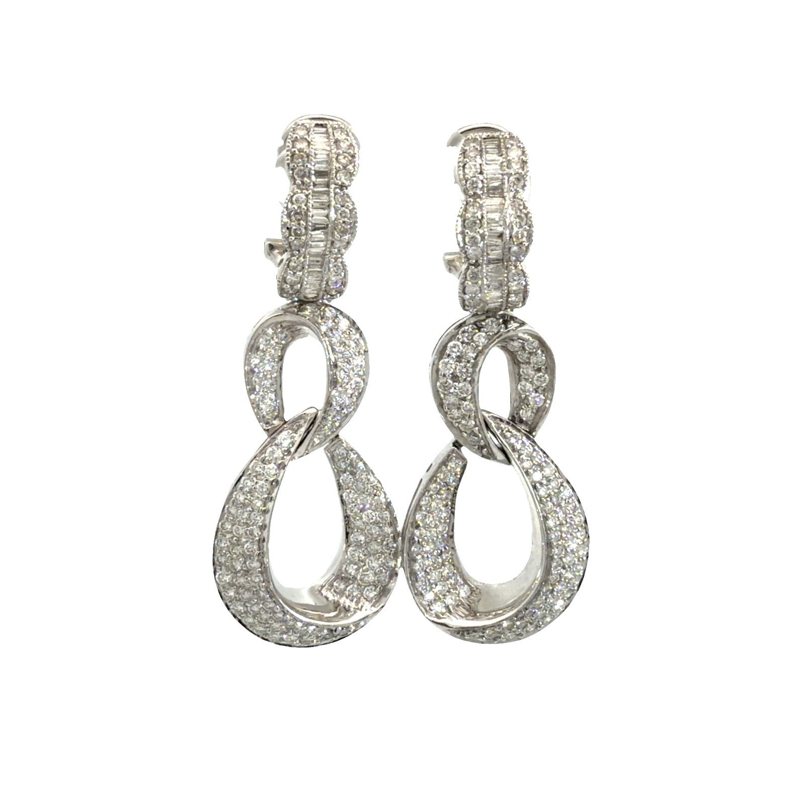 14k White Gold and 3.33ctw Pave Diamond Twisted Loop Drop Earrings0
