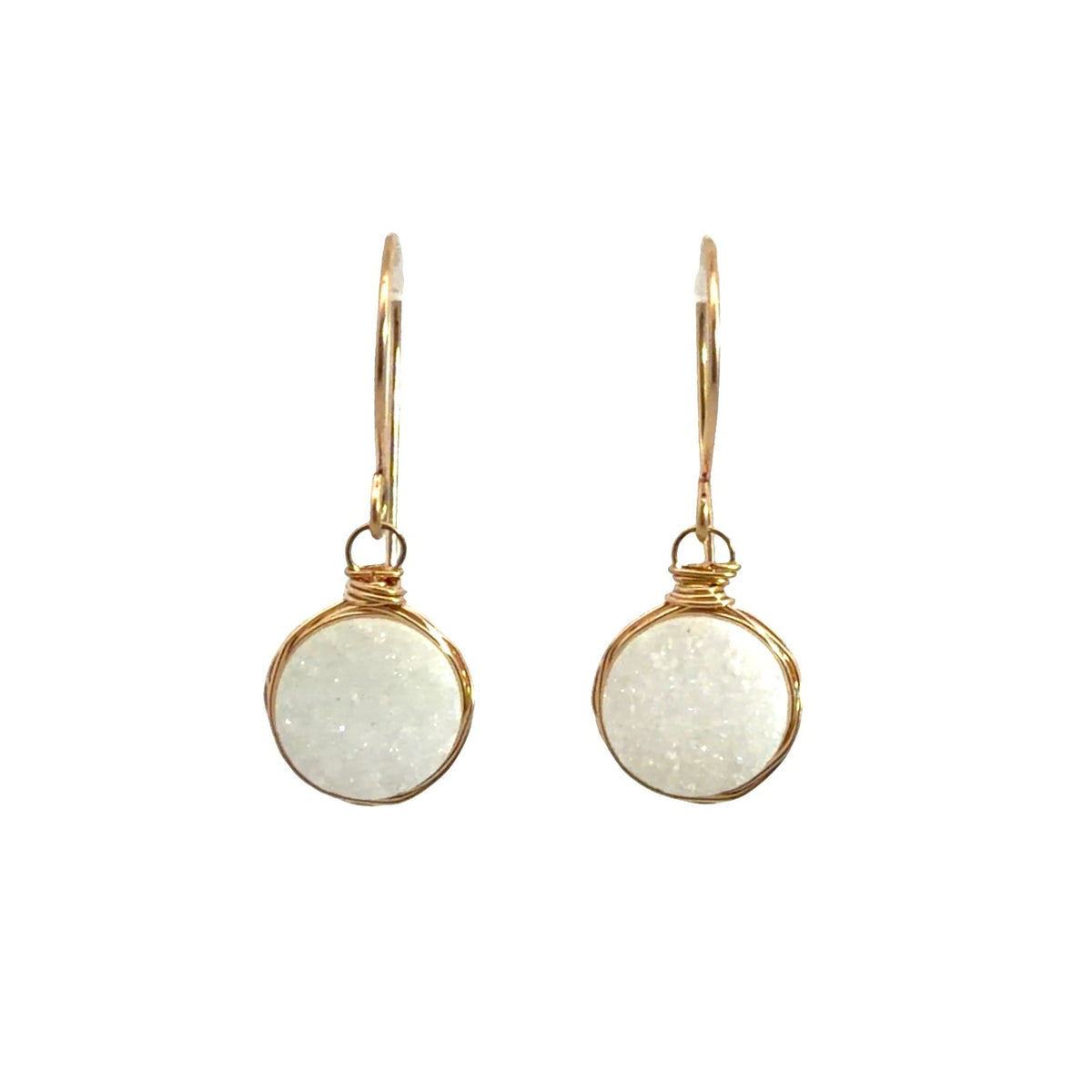 10k Yellow Gold Dangle Earrings with Round Quartz0