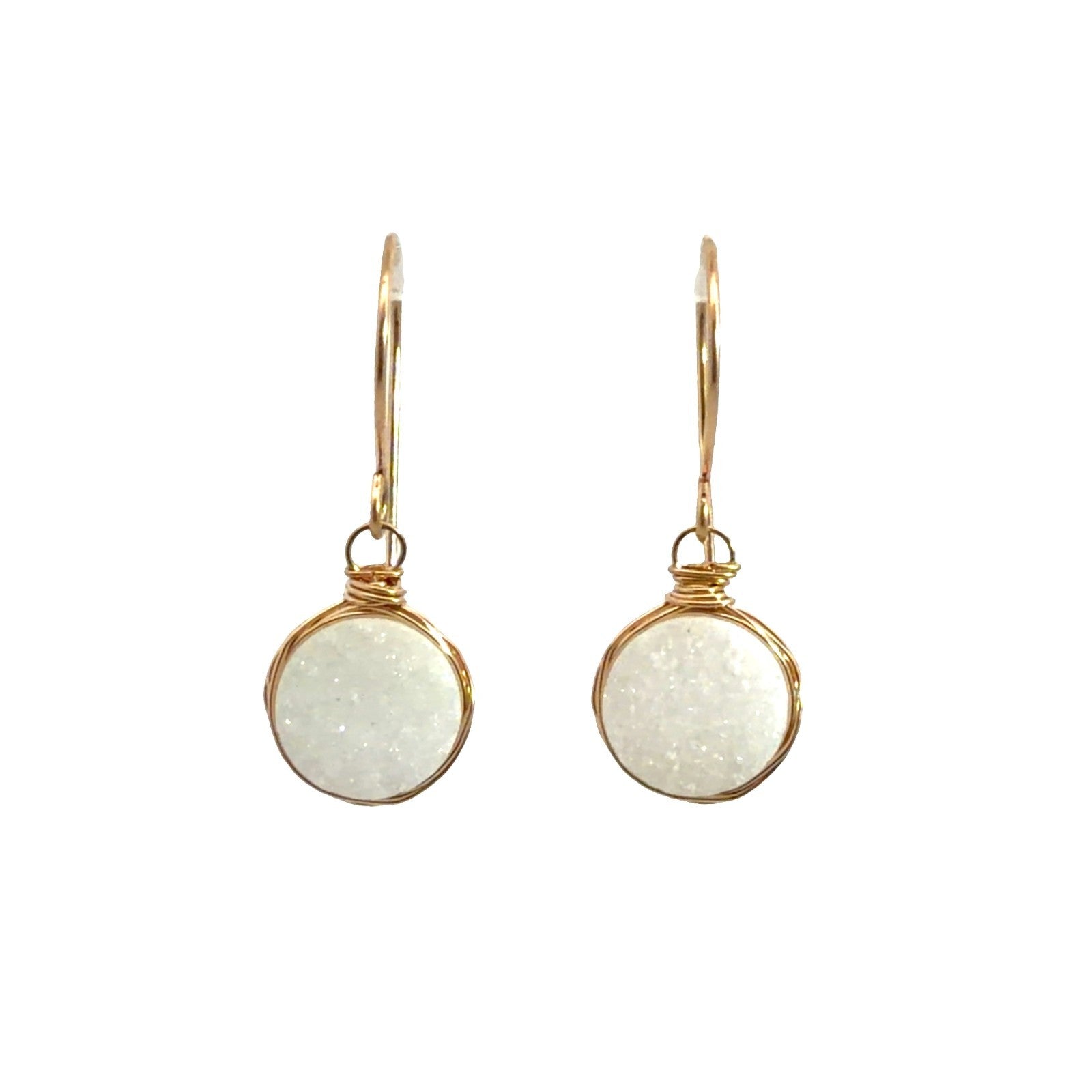 10k Yellow Gold Dangle Earrings with Round Quartz0