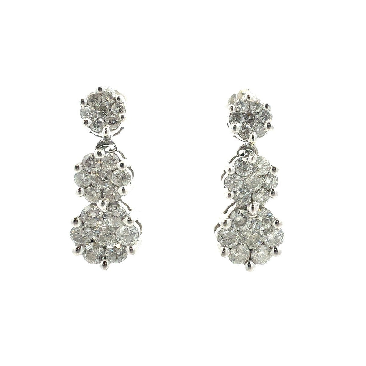 14k White Gold and 1.89ctw Diamond Tiered Floral Drop Earrings0