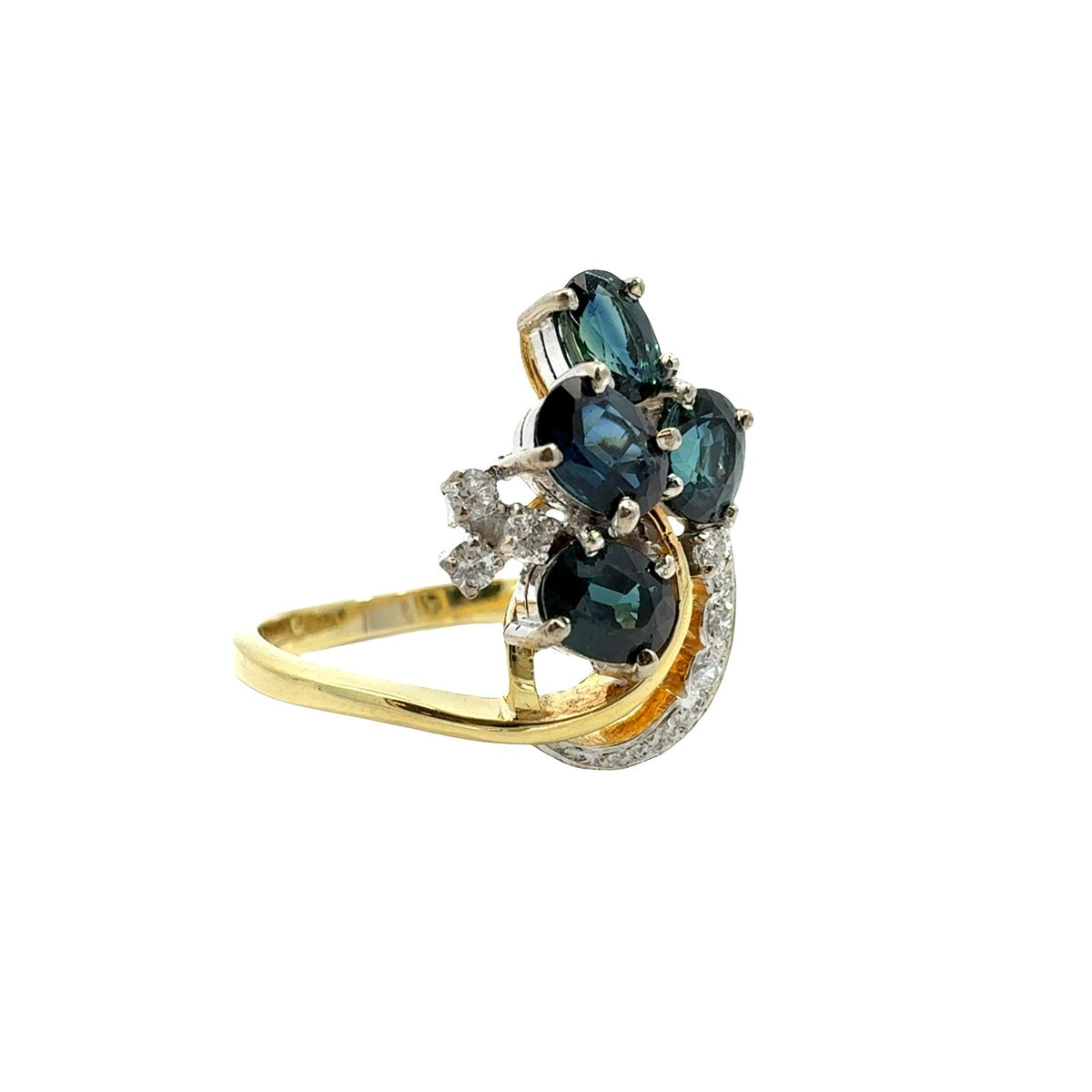 Vintage 18k Multi-Tone Gold Stamped 1.78cttw Sapphire and 0.12cttw Diamond Ring1