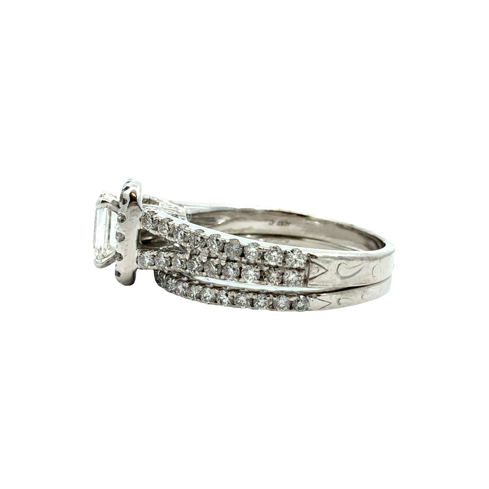 Estate Neil Lane 14k White Gold Emerald Cut 1.78cttw Diamond Halo Bridal Set2
