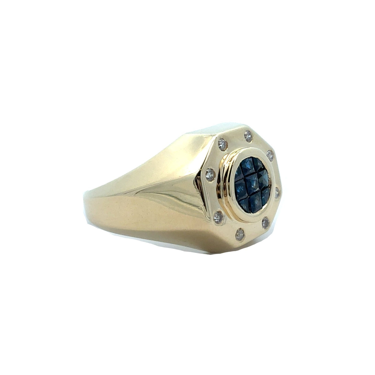 14k Yellow Gold 0.49cttw Blue Sapphire & 0.12ttw Diamond Octagonal Men's Ring1