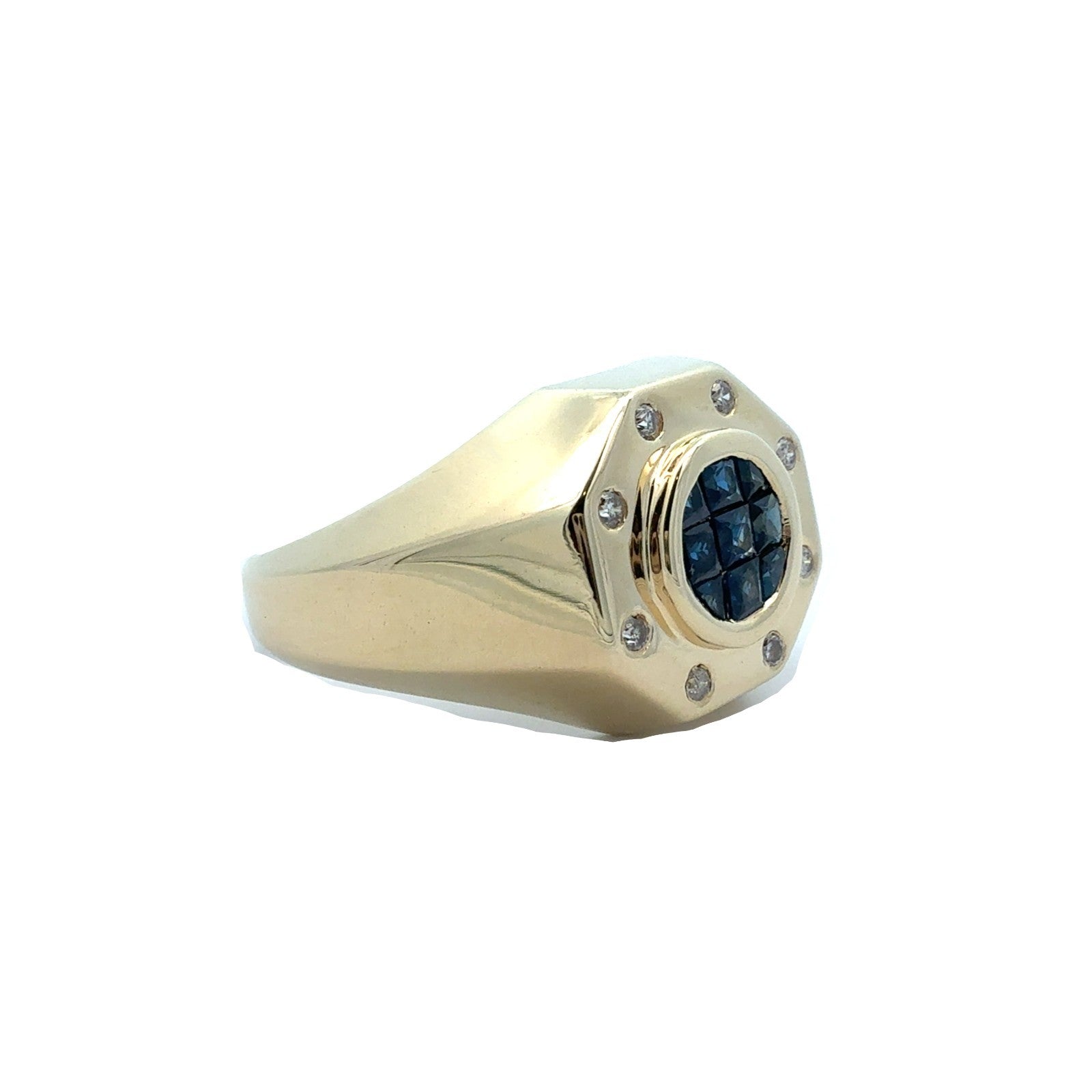 14k Yellow Gold 0.49cttw Blue Sapphire & 0.12ttw Diamond Octagonal Men's Ring1