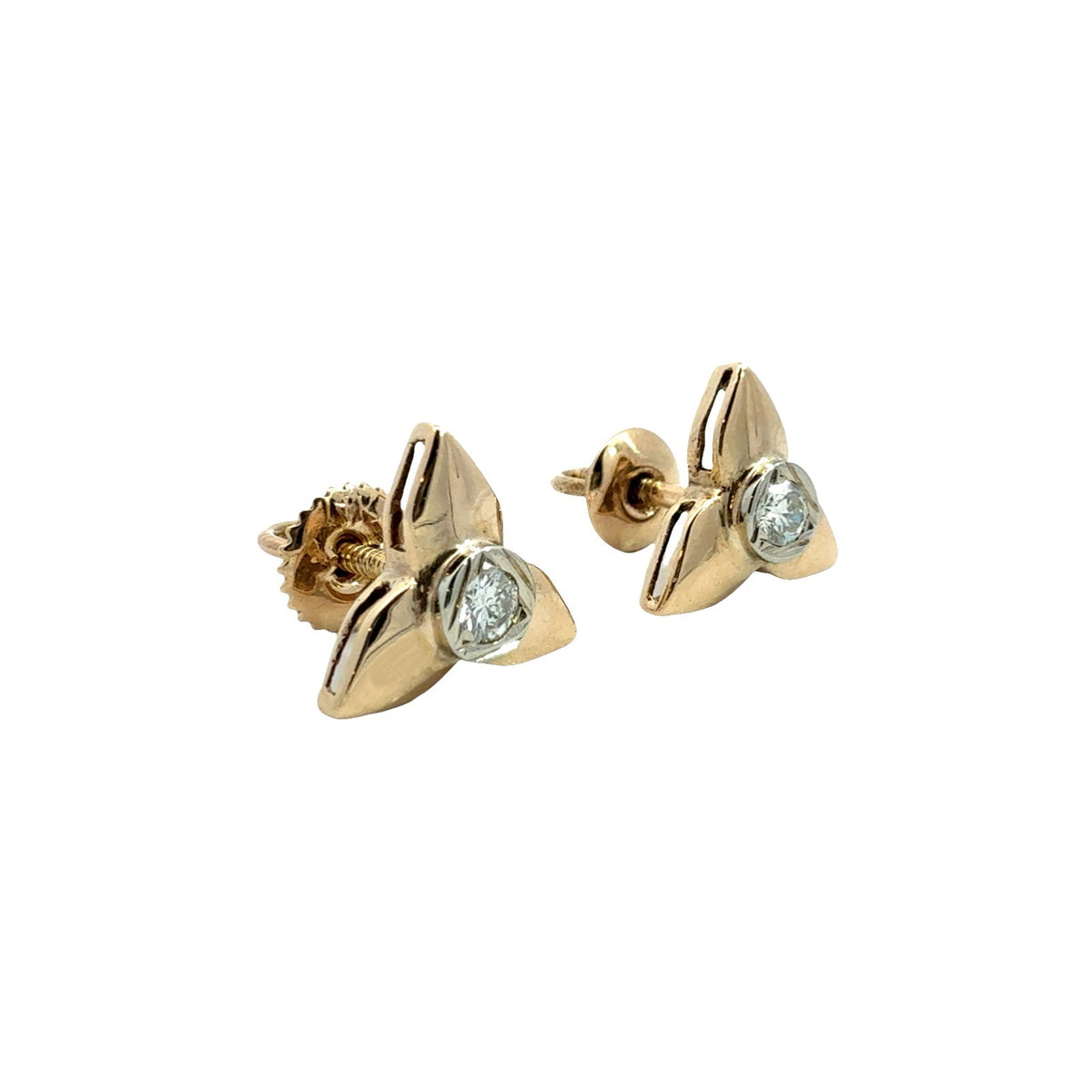 14k Yellow Gold Stamped 0.13cttw Diamond Two-Tone Floral Stud Earrings2