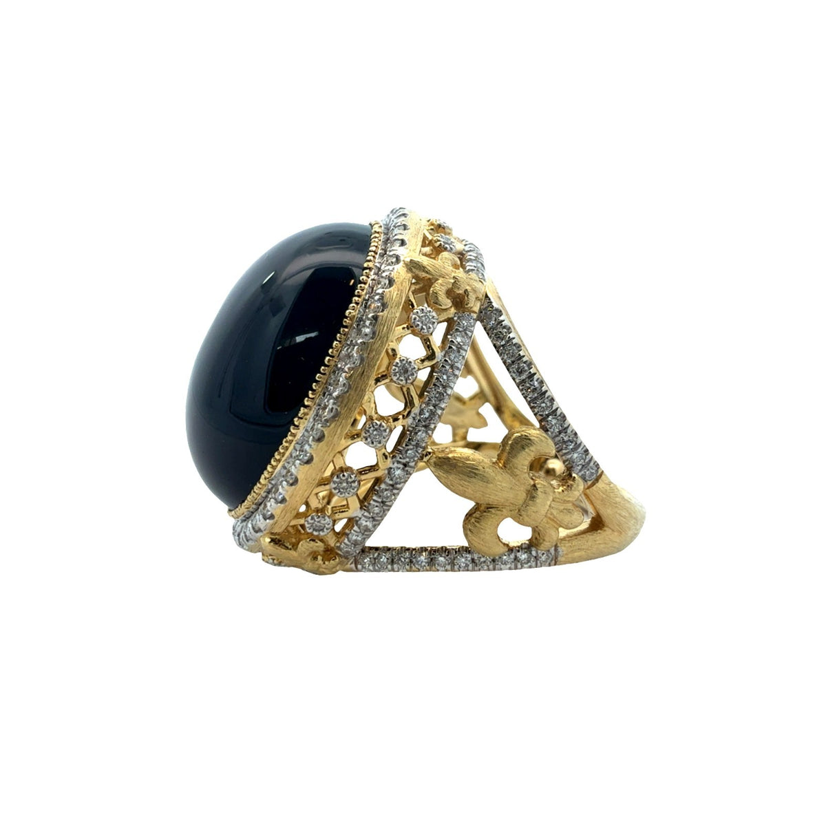 18k Yellow Gold Large Oval Onyx & 0.98ctw Diamond Cocktail Ring Size 6.54