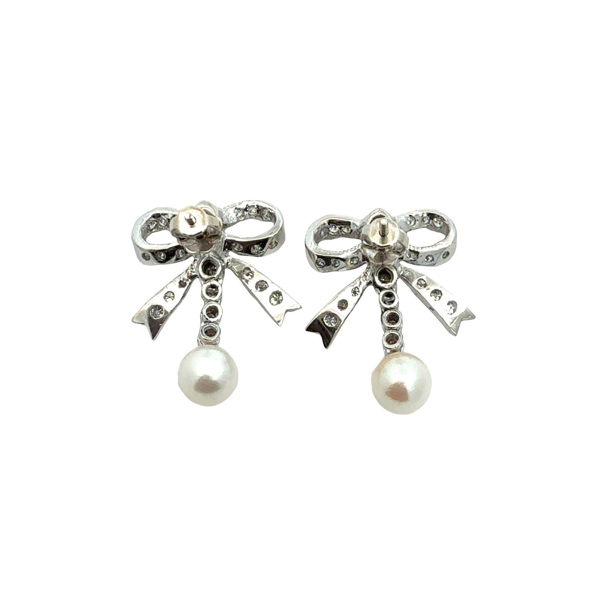 14k White Gold 0.60cttw Diamond Bow and Pearl Drop Earrings3