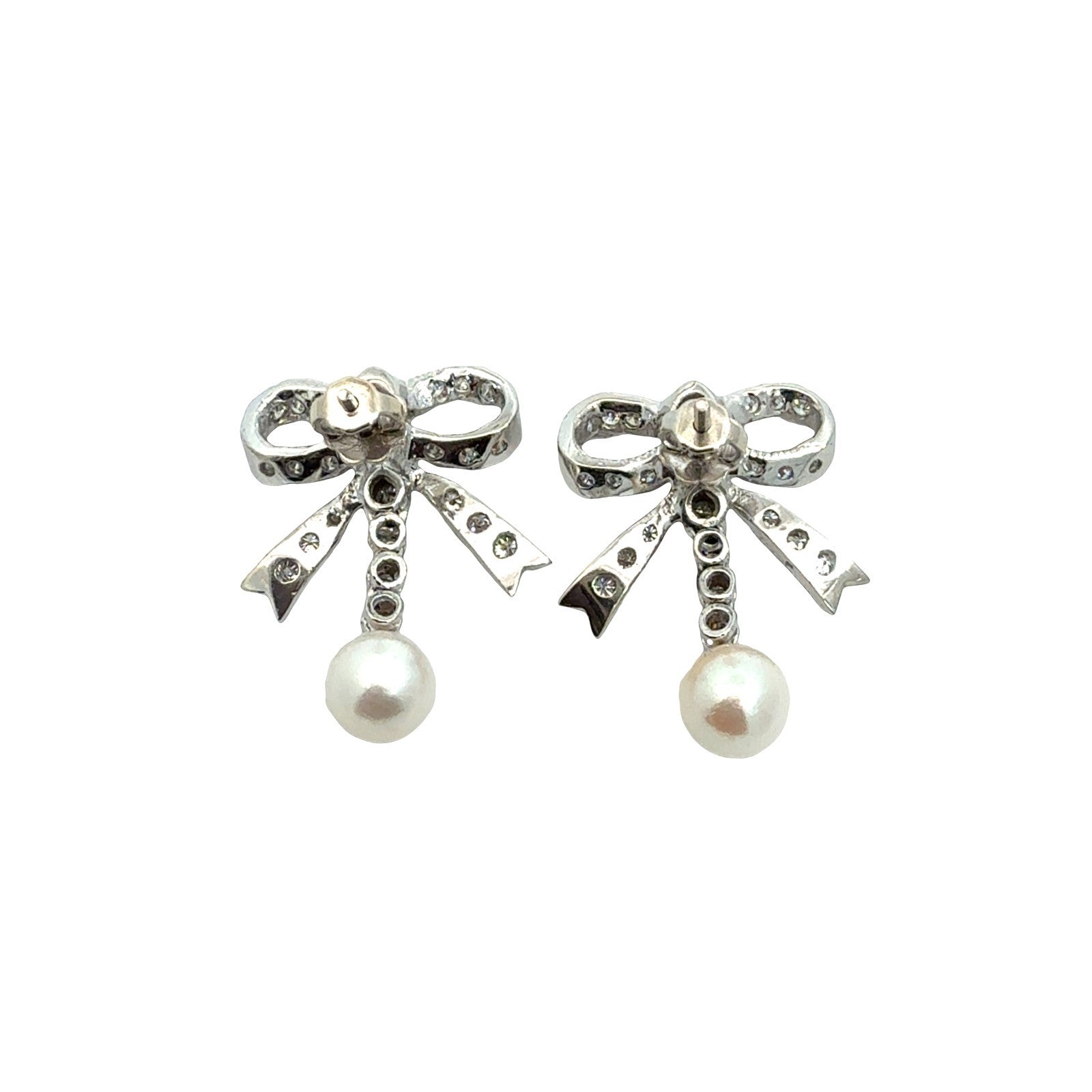 14k White Gold 0.60cttw Diamond Bow and Pearl Drop Earrings3