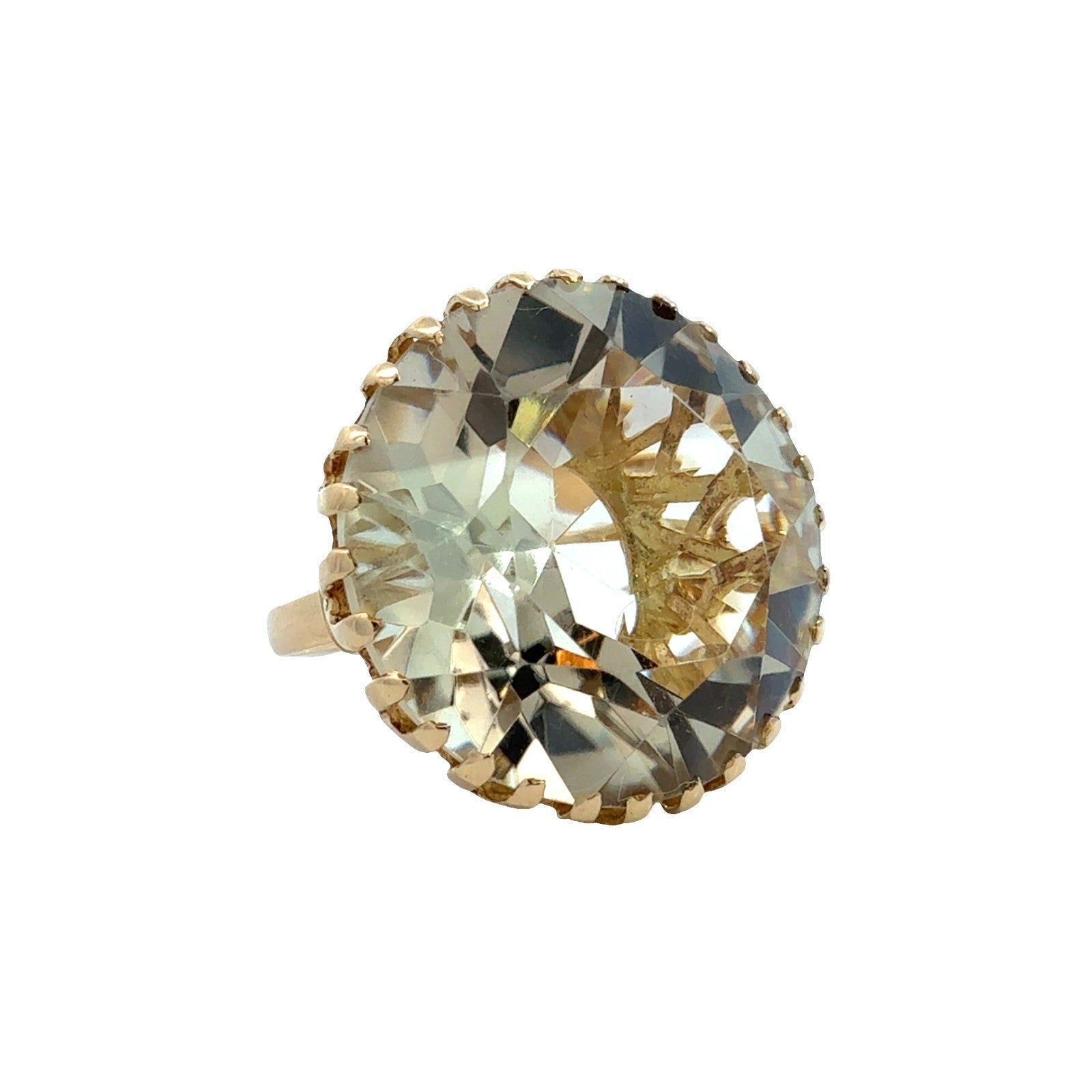 18k Yellow Gold and Large 43.62ctw Yellow Toned Quartz Cocktail Ring Size 6.250