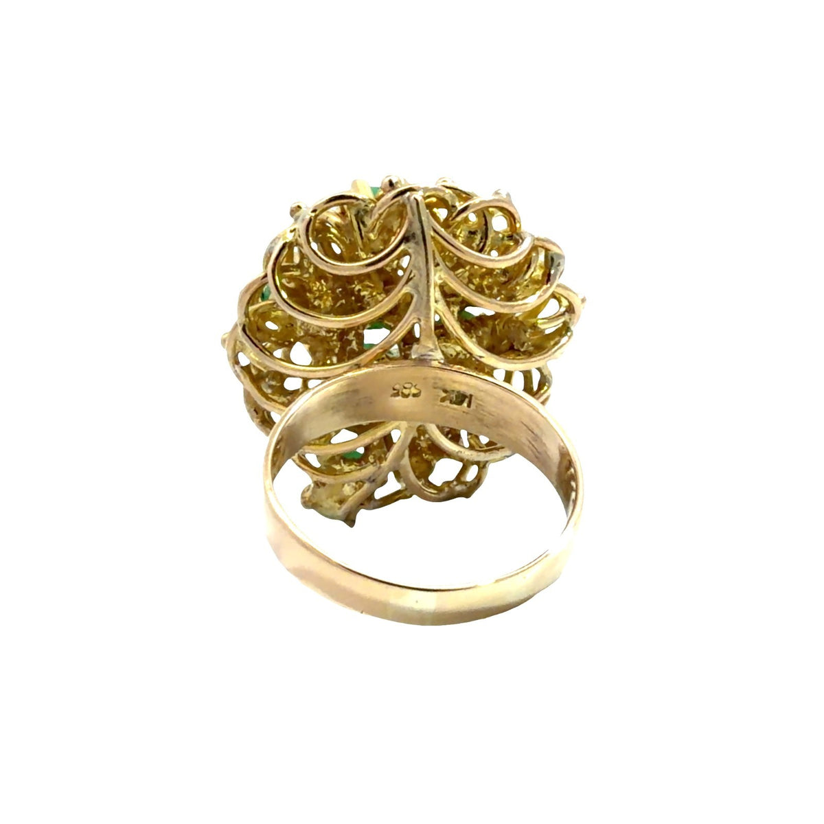 Stamped 14k Yellow Gold Wire Work and Cluster Emerald Cocktail Ring Size 73