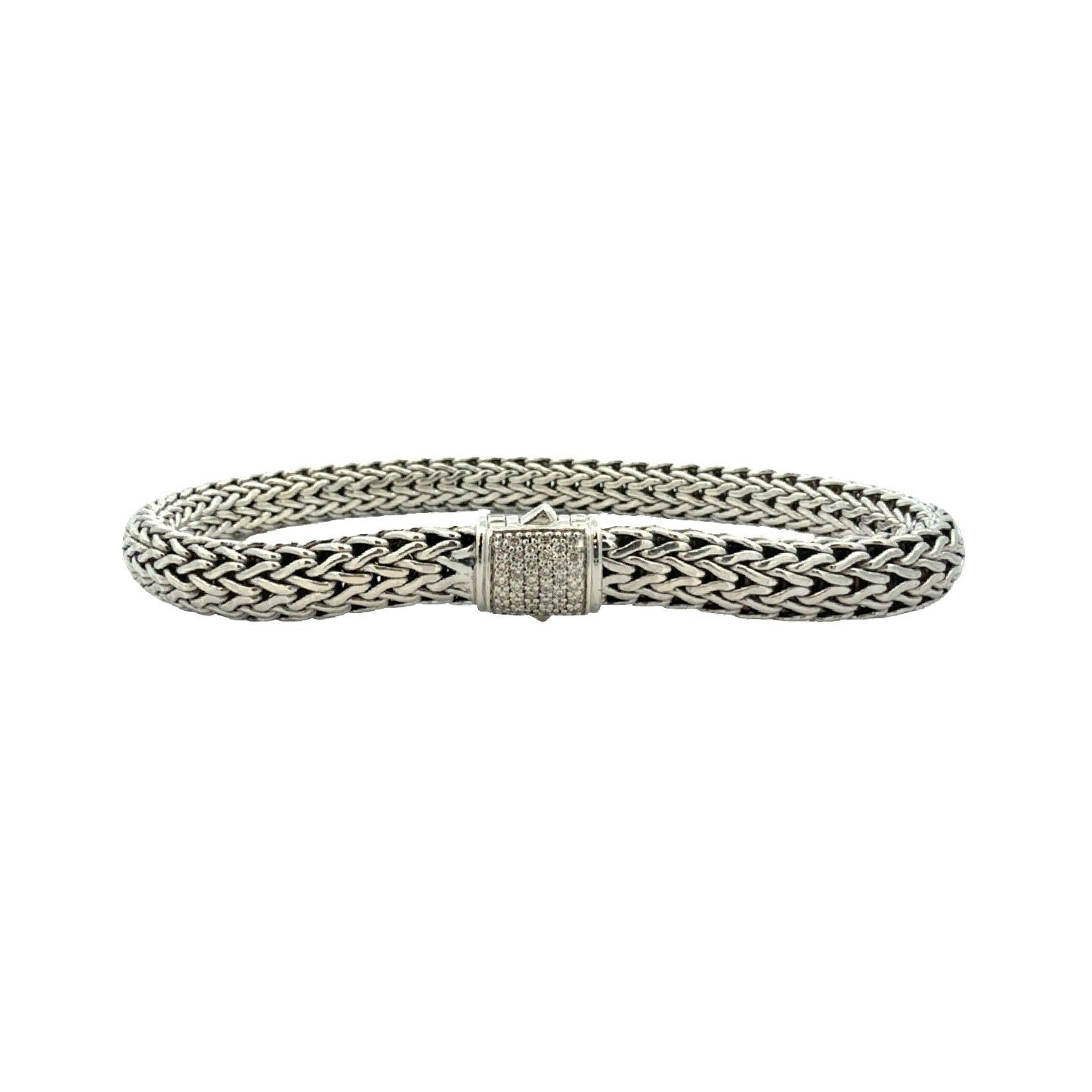 John Hardy Sterling Silver Icon Bracelet with Pavé Diamond Clasp 7.25"3
