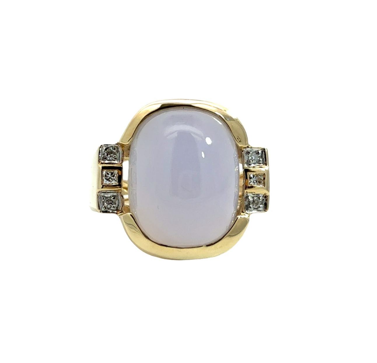 Vintage 14k Yellow Gold 3.60tcw Lavender Chalcedony & 0.07cttw Diamond Ring 80
