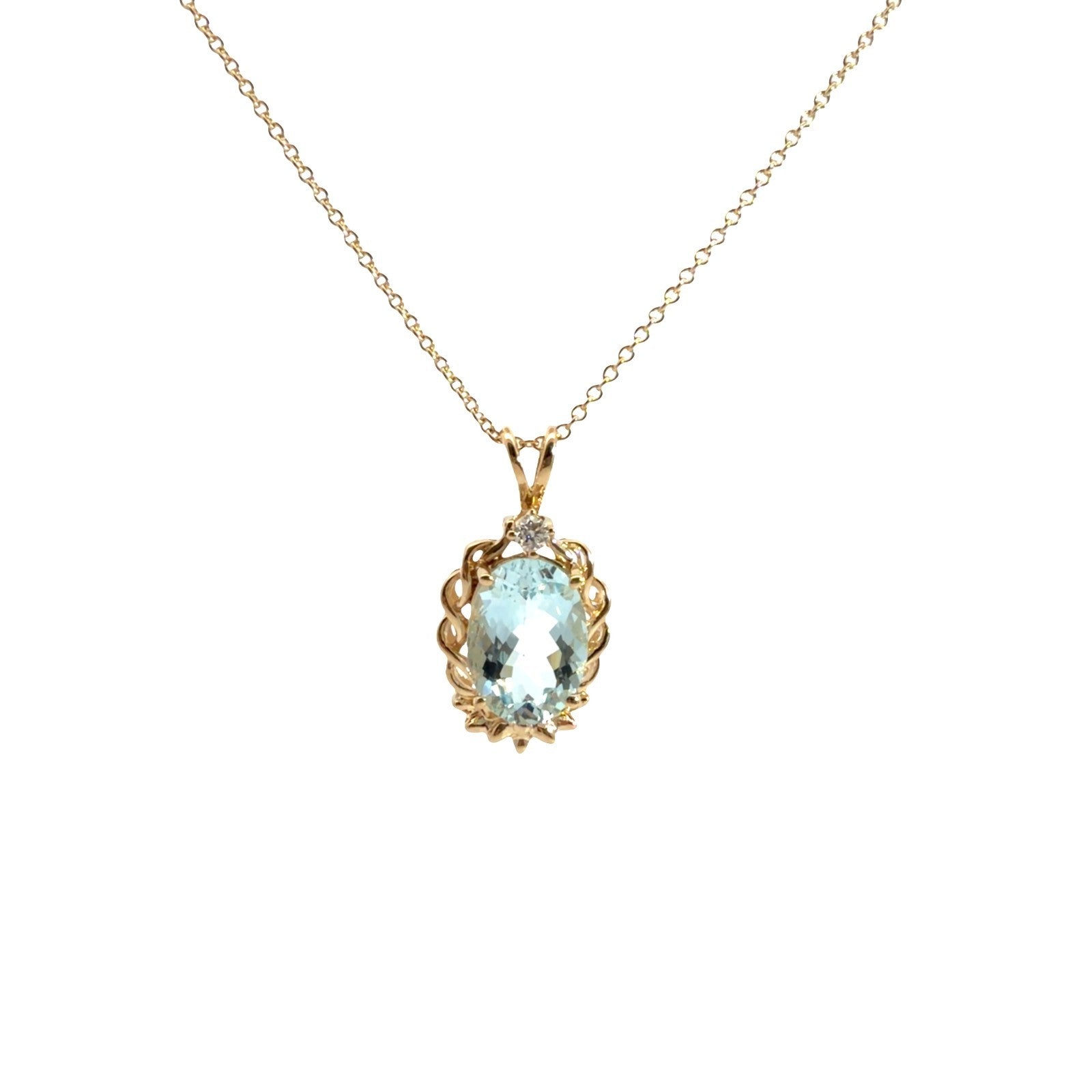14k Yellow Gold 4.69tcw Aquamarine & 0.09tcw Diamond Oval Pendant Necklace0