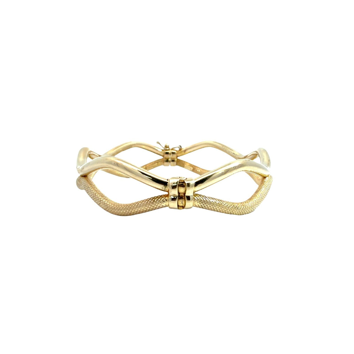 Estate 14k Yellow Gold Textured/Polished Double Wave Hinged Bangle1