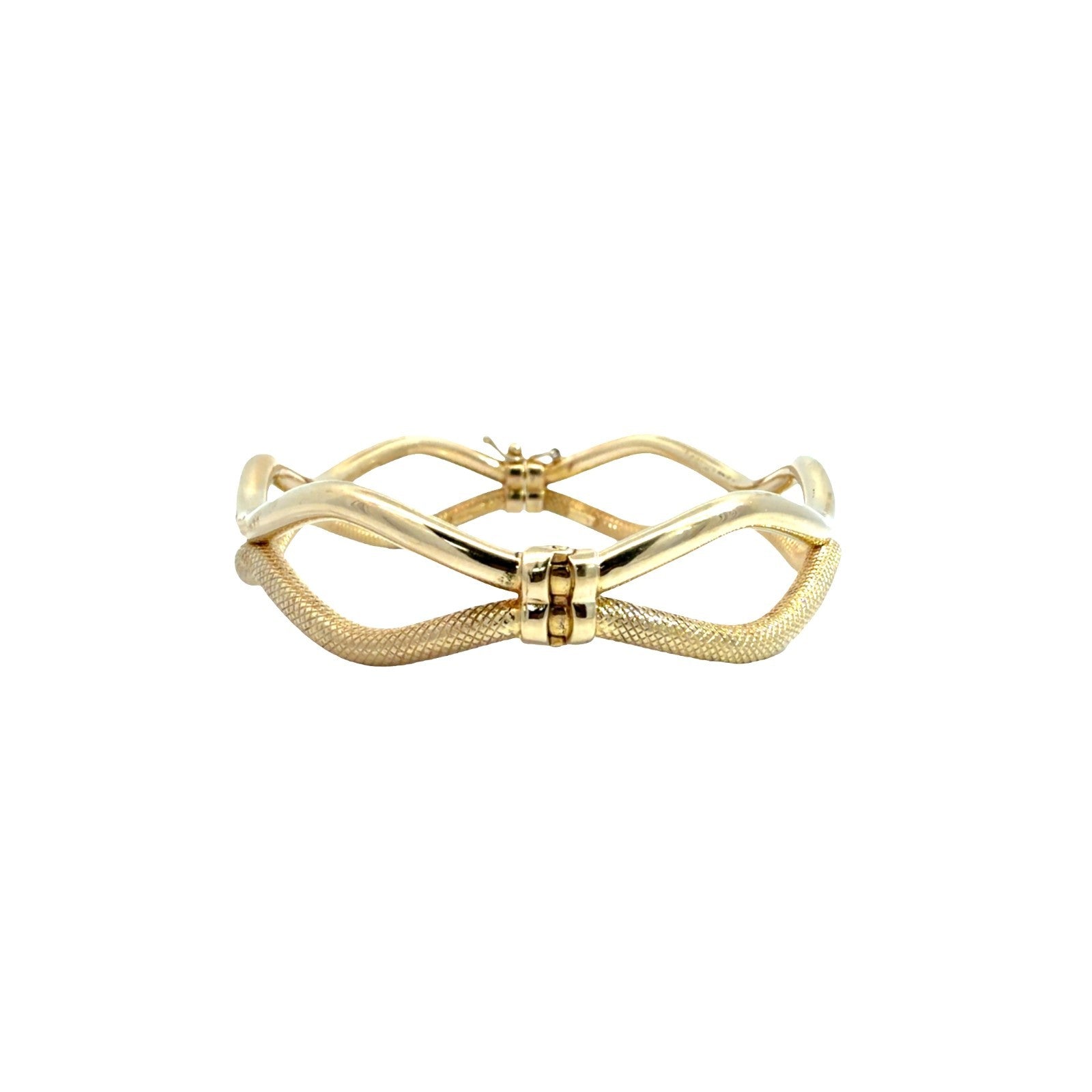 Estate 14k Yellow Gold Textured/Polished Double Wave Hinged Bangle0