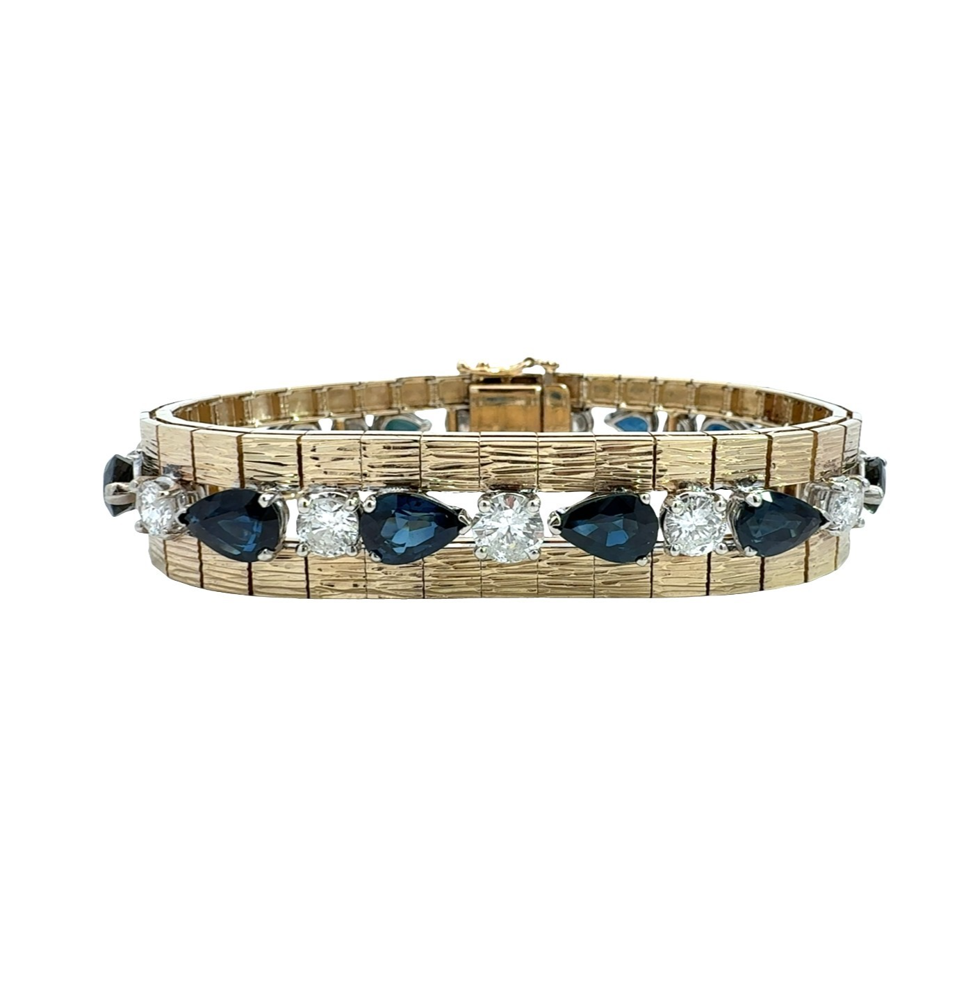 Vintage 13k Yellow Gold 14.36cttw Sapphire 4.77cttw Diamond Textured Bracelet0