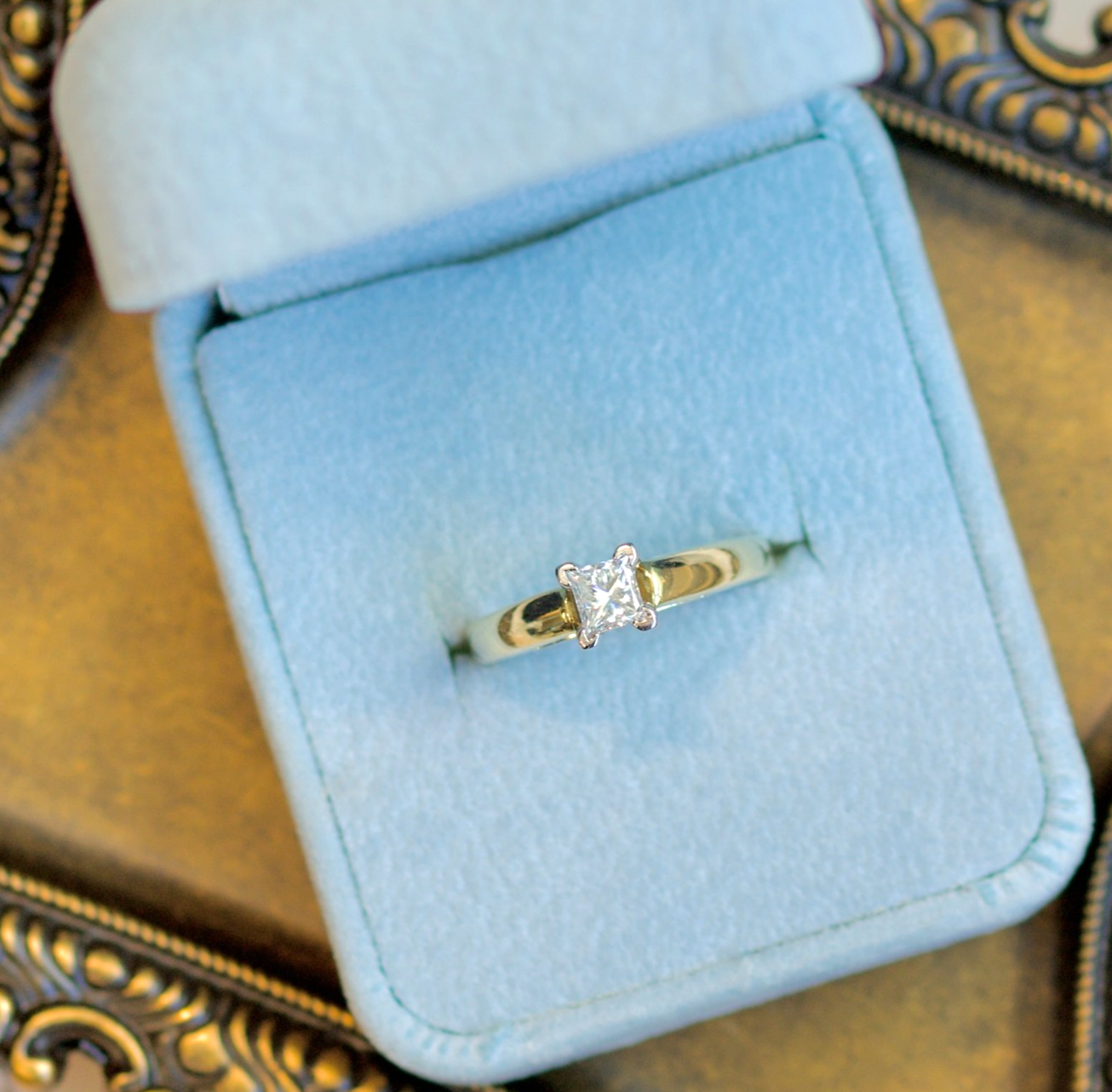 18k Yellow Gold Princess-Cut 0.38tcw Diamond Engagement Ring Platinum Prongs0