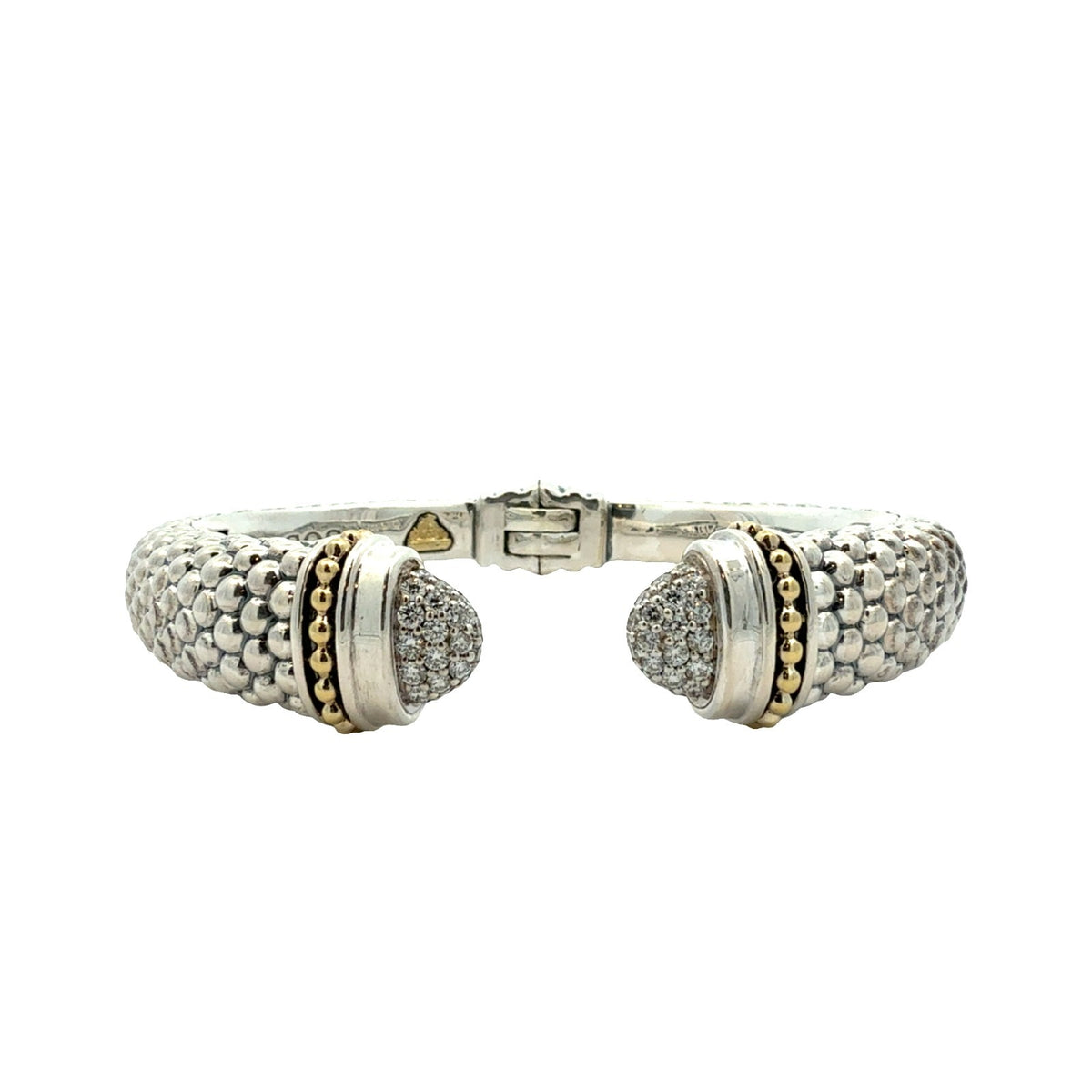 LAGOS Caviar Lux Sterling Silver 18k Yellow Gold &amp; .74ctw Diamond Cuff Bracelet0
