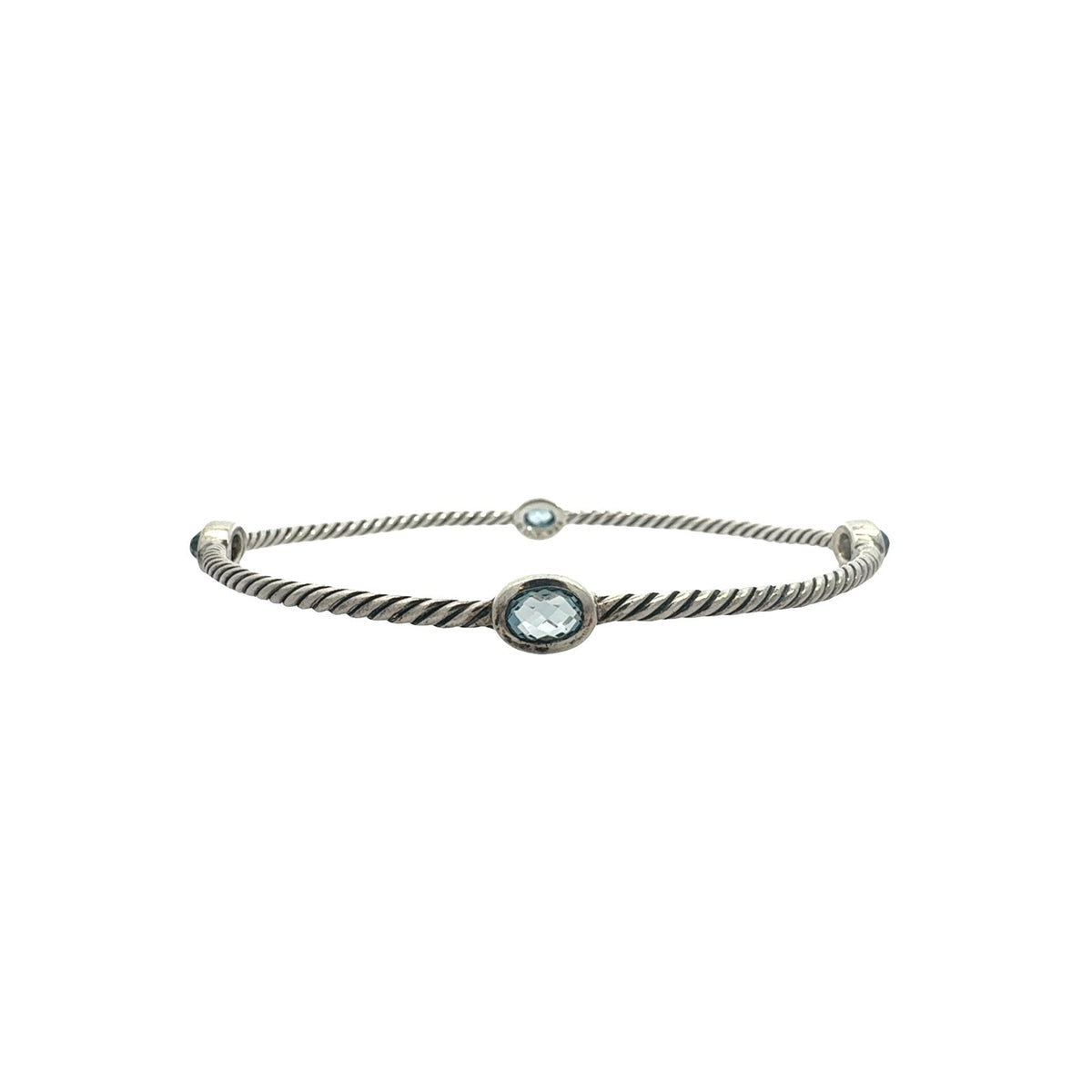 David Yurman Sterling Silver Blue Topaz Cable Station Bangle1
