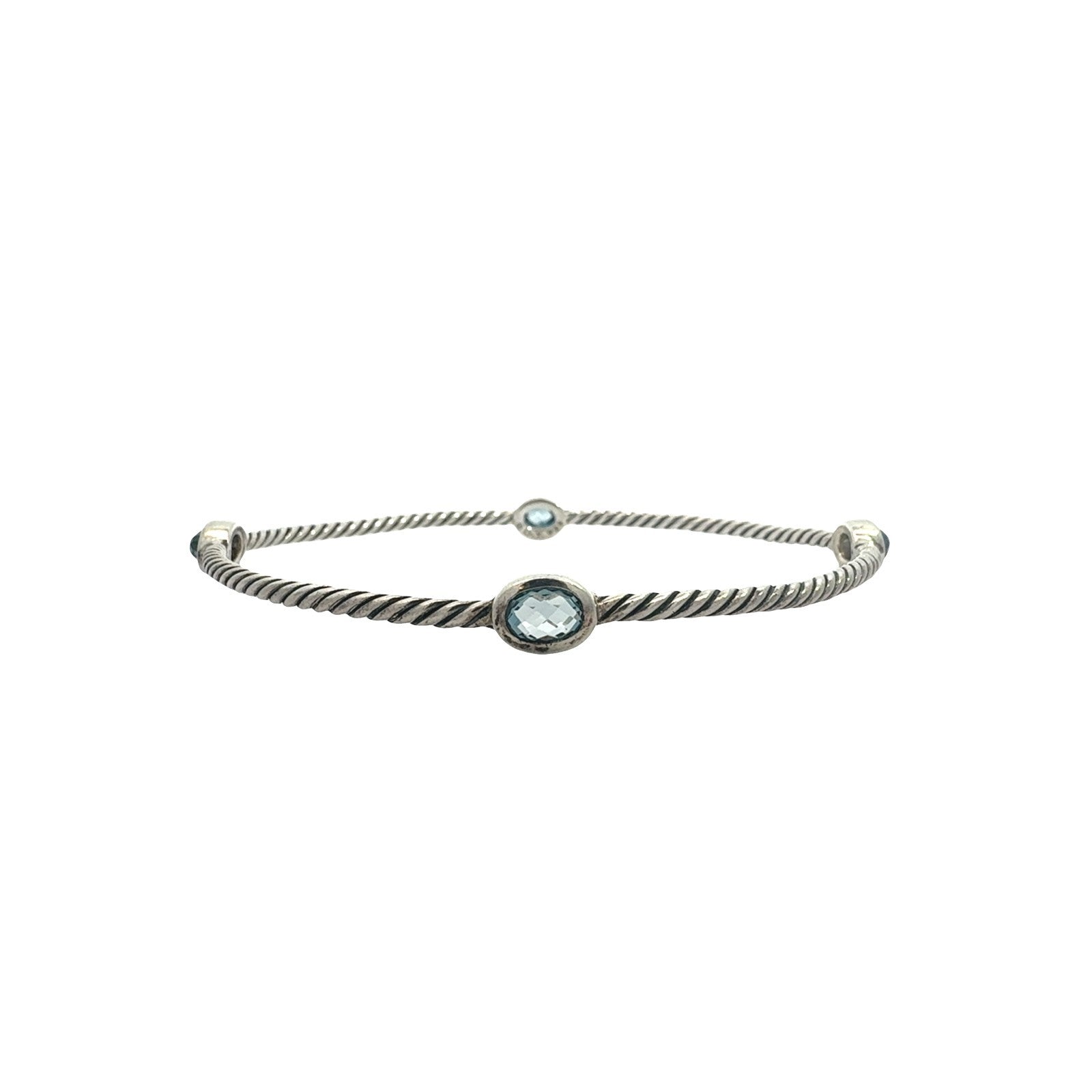 David Yurman Sterling Silver Blue Topaz Cable Station Bangle0