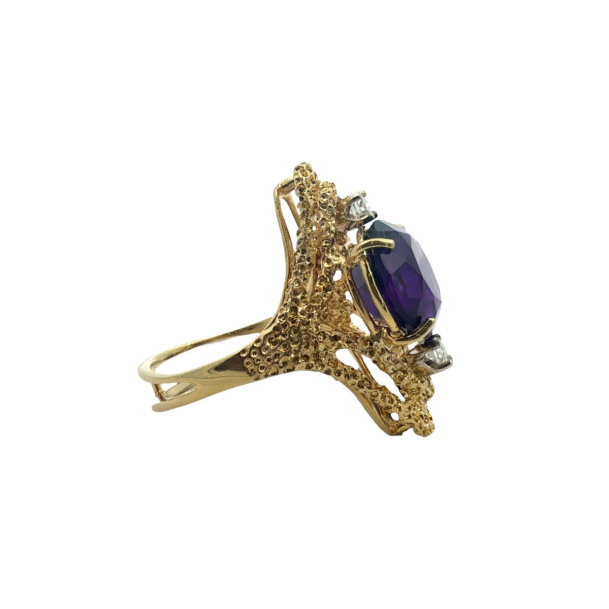 18k Yellow Gold 4.96ctw Amethyst and 0.20ctw Diamond Cocktail Ring3
