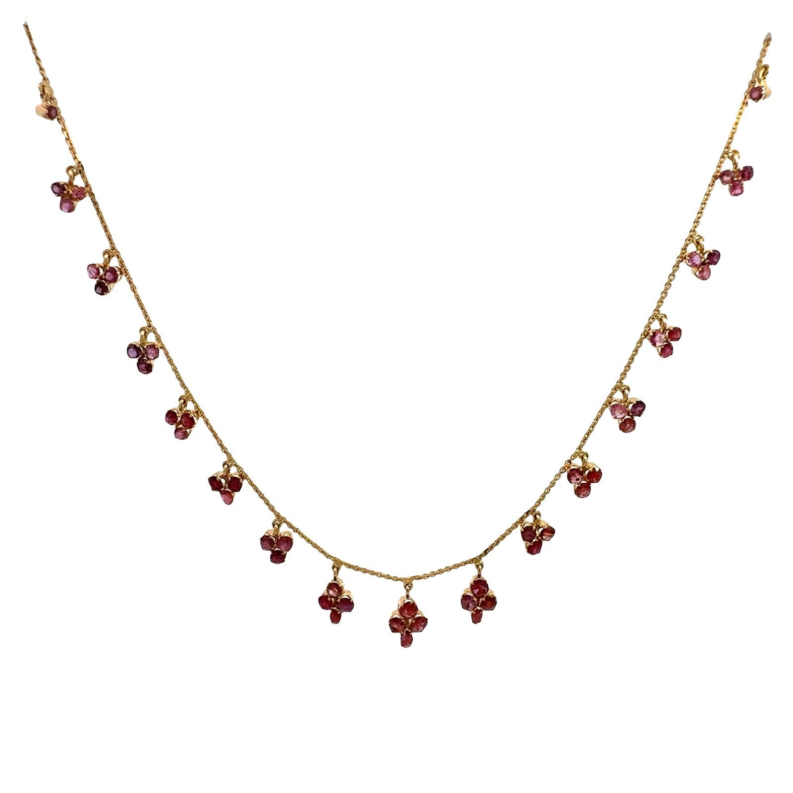 Vintage Yellow Gold 6.17cttw Red Ruby Floral Cluster Charm Necklace0