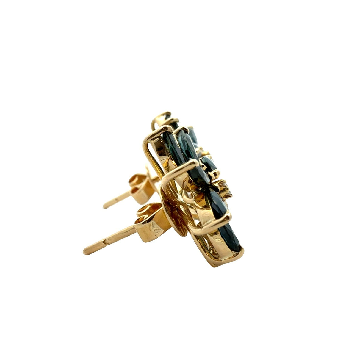 Vintage 18k Yellow Gold 3.36cttw Sapphire and 0.16cttw Diamond Cluster Earrings2