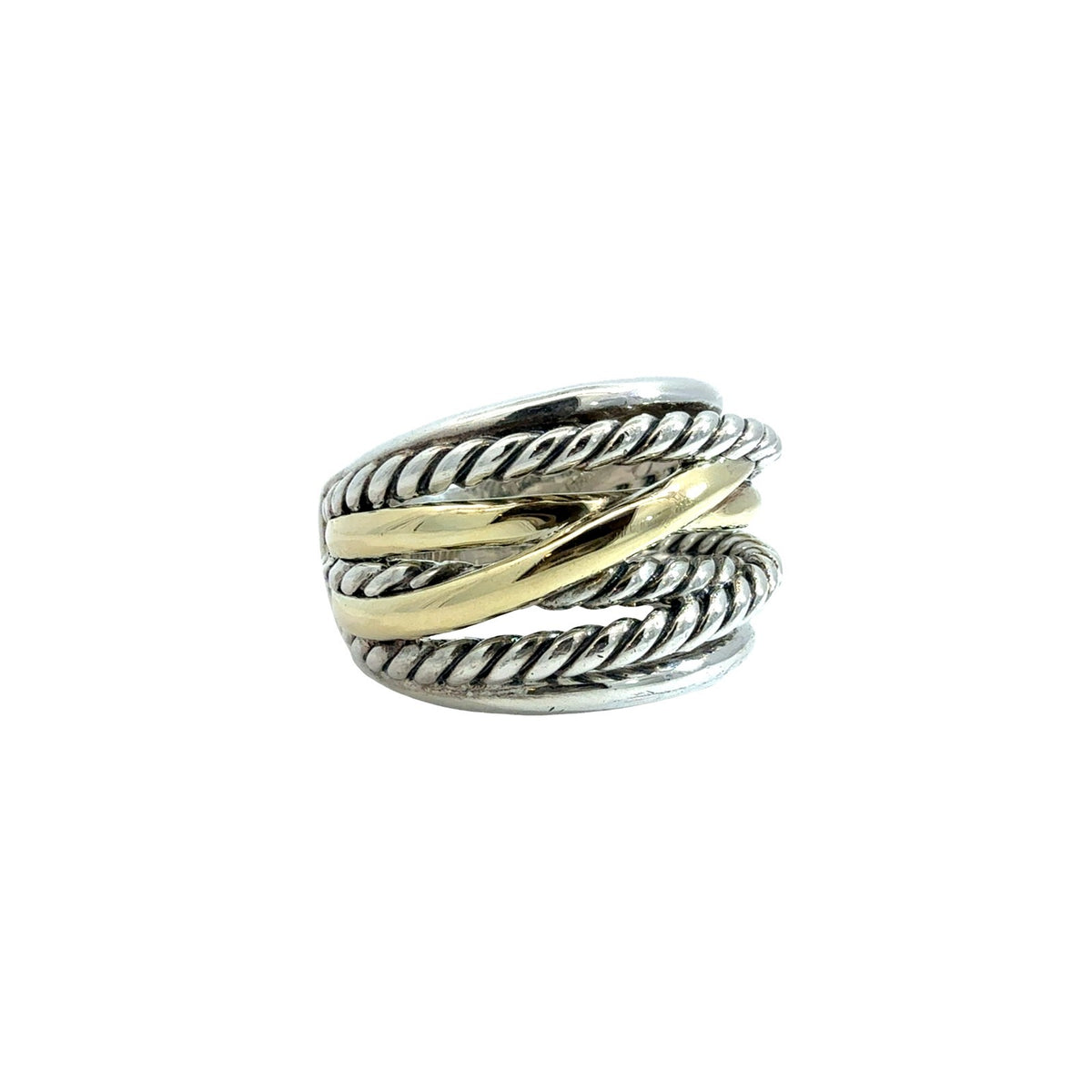 David Yurman Sterling Silver 14k Gold Two-Tone Cable Crossover Band Ring2