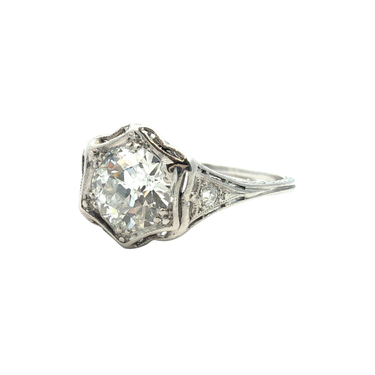 Vintage 14k White Gold 1.00tcw Euro-Cut Diamond Art Deco Engagement Ring Size 71