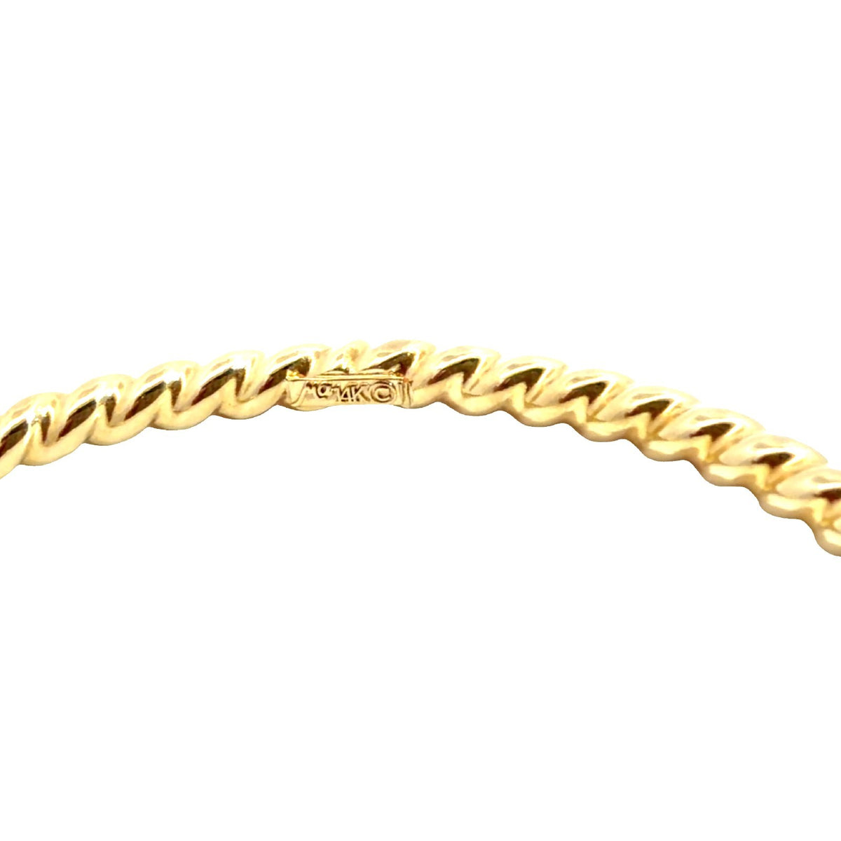 14k Yellow Gold Scalloped Twisted Rope Bangle Bracelet 7.5"3