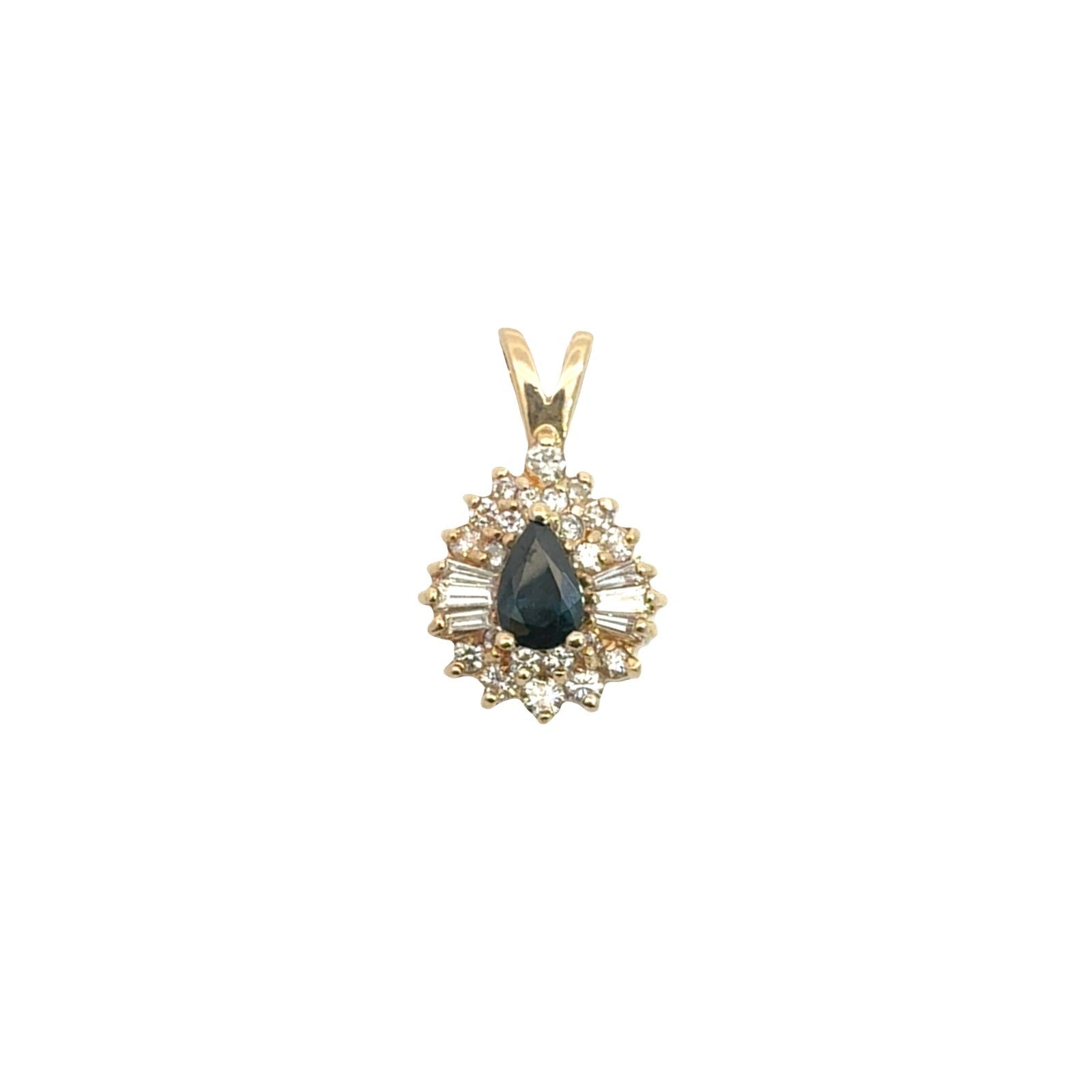 Vintage 14k Yellow Gold Pear 0.58tcw Sapphire and 0.52cttw Diamond Halo Pendant2